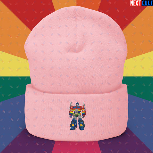 Transformer Transgender Pride Funny LGBTQ+ Cuffed Beanie Baby Pink Hats LGBTQ+ Movies Transformers Next Cult Brand