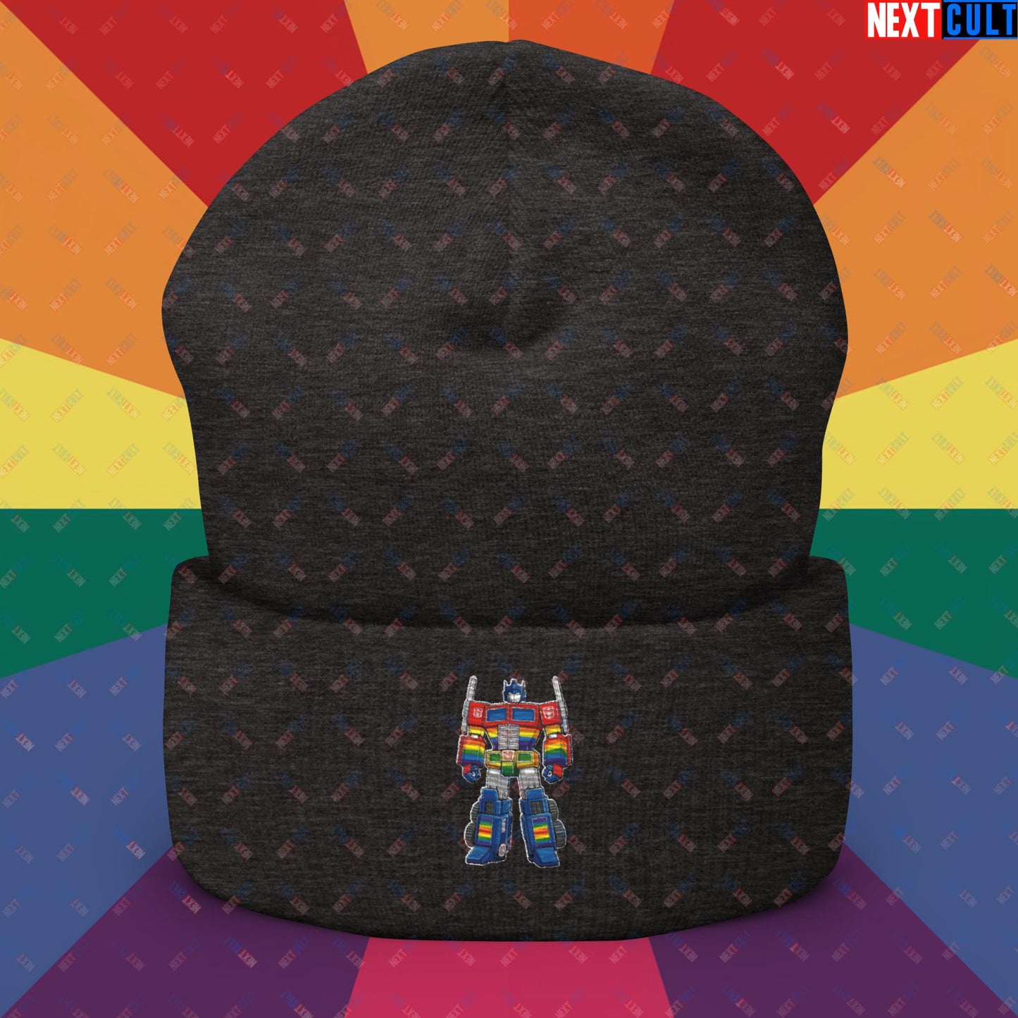 Transformer Transgender Pride Funny LGBTQ+ Cuffed Beanie Dark Grey Hats LGBTQ+ Movies Transformers Next Cult Brand