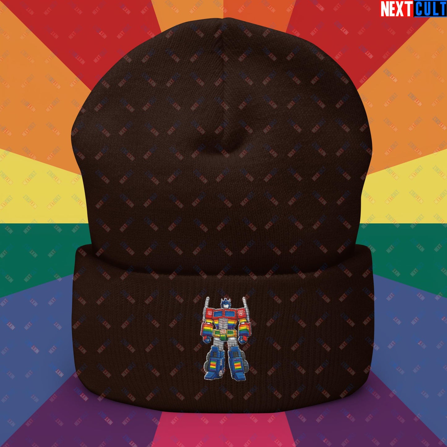 Transformer Transgender Pride Funny LGBTQ+ Cuffed Beanie Brown Hats LGBTQ+ Movies Transformers Next Cult Brand