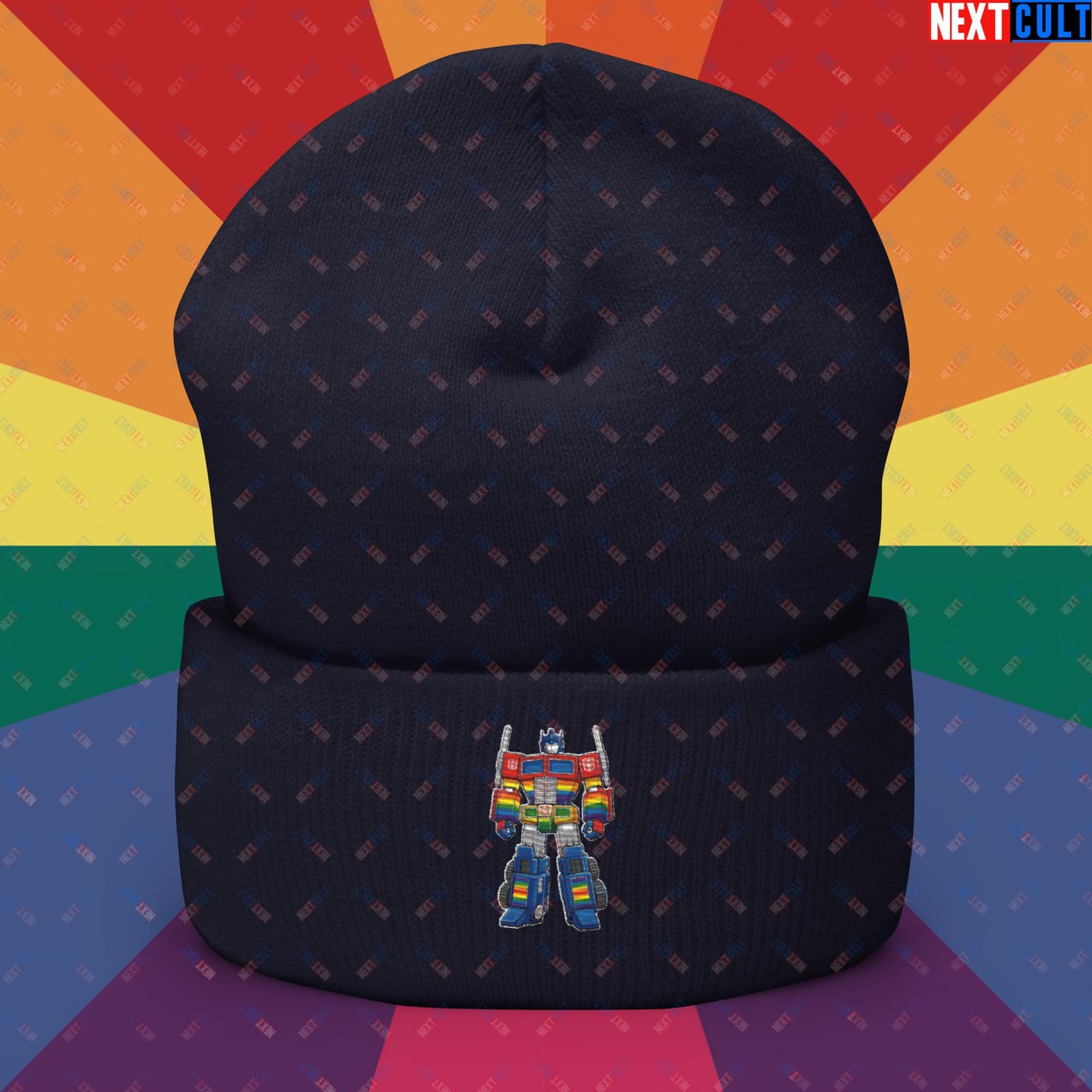 Transformer Transgender Pride Funny LGBTQ+ Cuffed Beanie Navy Hats LGBTQ+ Movies Transformers Next Cult Brand