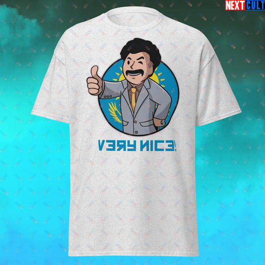 Very Nice Boy Borat Vault Boy Fallout Funny Cartoon Mashup Unisex tee Ash T-shirts Borat Fallout Movies Vault Boy Next Cult Brand