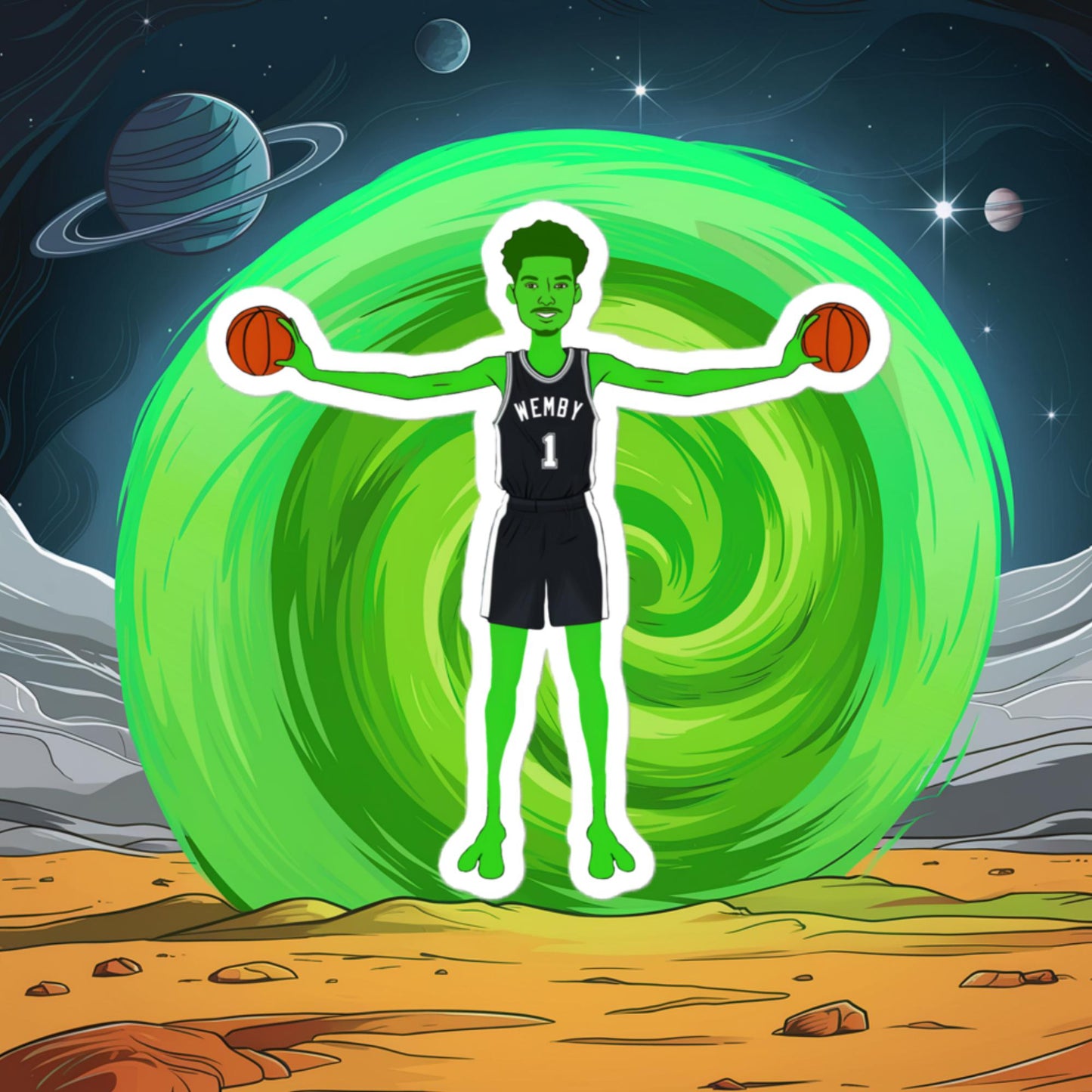 Victor Wembanyama Alien Wemby Funny NBA Basketball San Antonio Spurs Bubble-free stickers 4″×4″ Stickers Basketball NBA San Antonio Spurs Victor Wembanyama Wemby Next Cult Brand