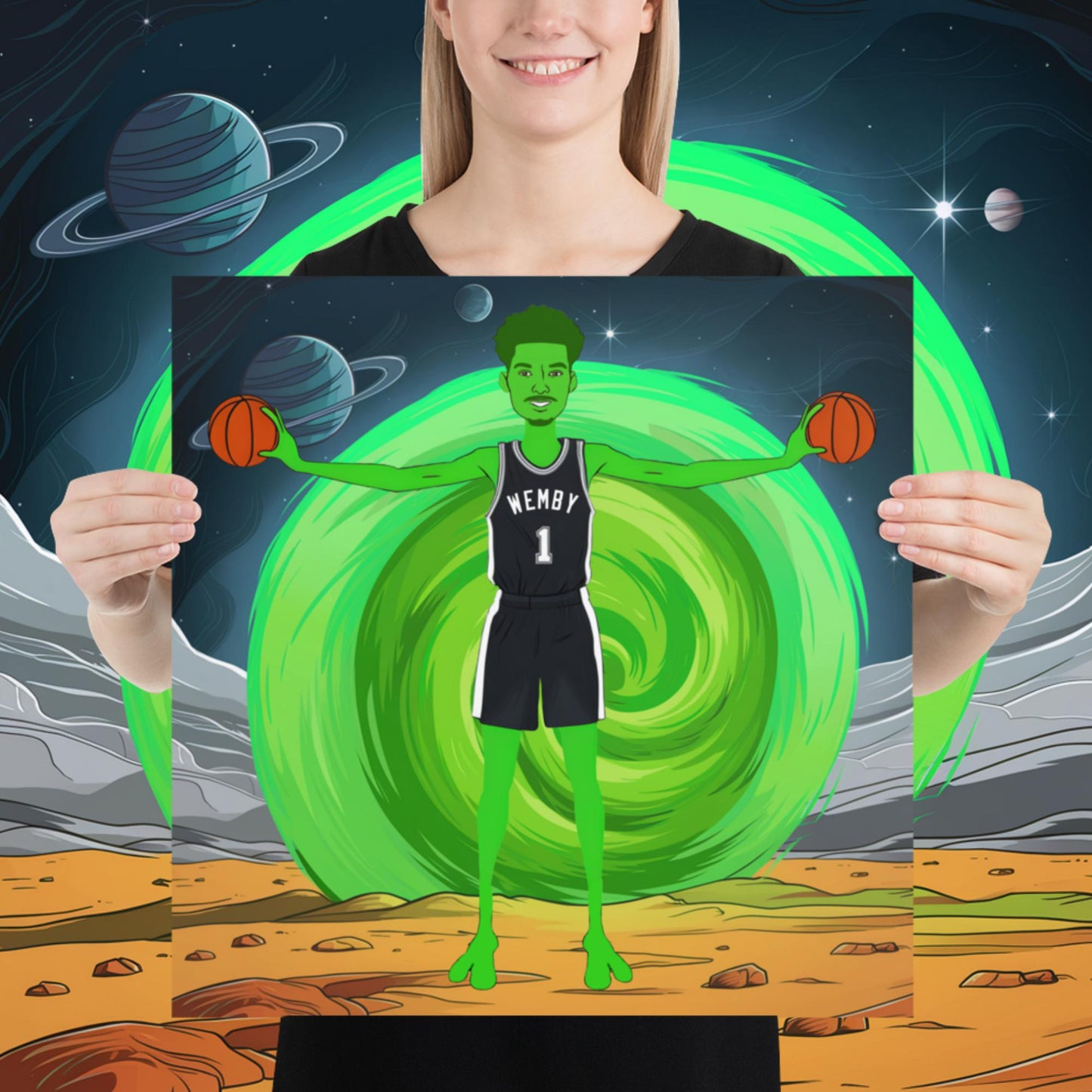 Victor Wembanyama Alien Wemby Funny NBA Basketball San Antonio Spurs Poster 18″×18″ Posters Basketball NBA San Antonio Spurs Victor Wembanyama Wemby Next Cult Brand