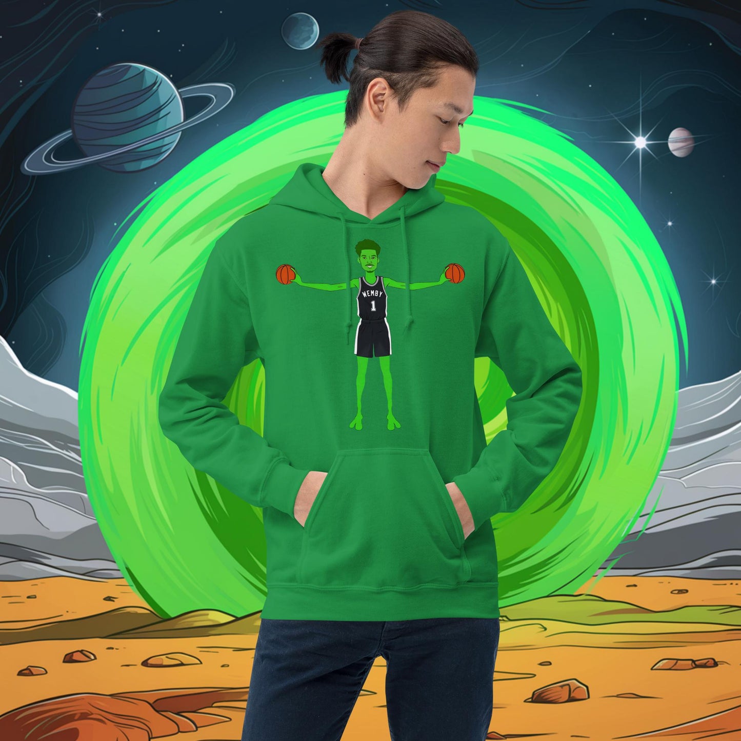 Victor Wembanyama Alien Wemby Funny NBA Basketball San Antonio Spurs Unisex Hoodie Irish Green Hoodies Basketball NBA San Antonio Spurs Victor Wembanyama Wemby Next Cult Brand