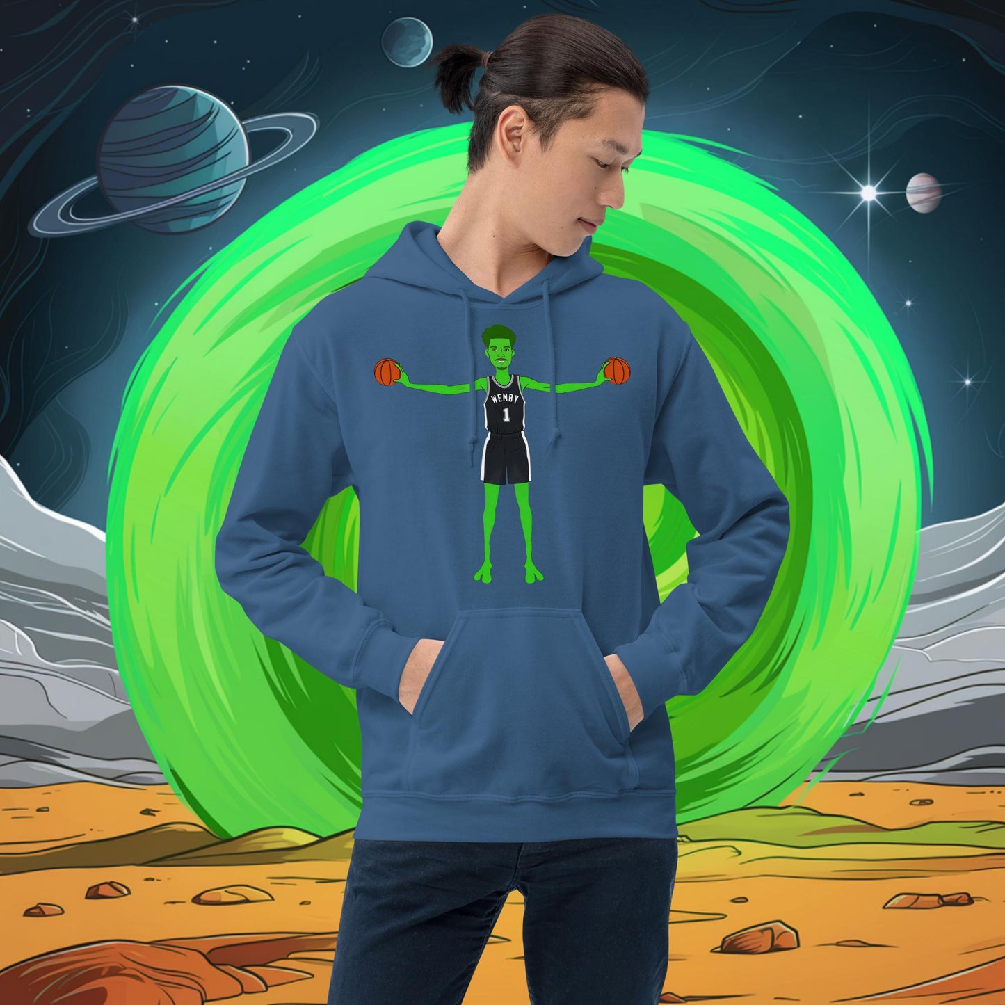 Victor Wembanyama Alien Wemby Funny NBA Basketball San Antonio Spurs Unisex Hoodie Indigo Blue Hoodies Basketball NBA San Antonio Spurs Victor Wembanyama Wemby Next Cult Brand