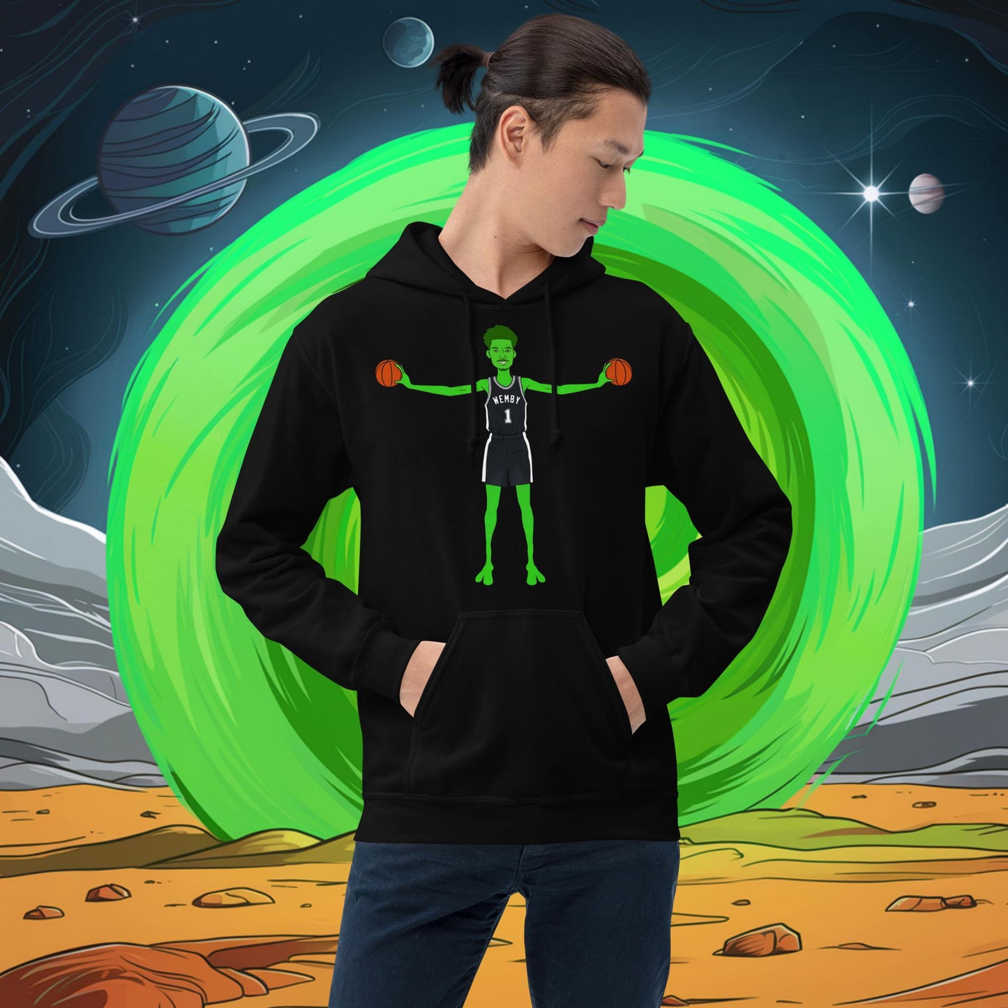 Victor Wembanyama Alien Wemby Funny NBA Basketball San Antonio Spurs Unisex Hoodie Black Hoodies Basketball NBA San Antonio Spurs Victor Wembanyama Wemby Next Cult Brand