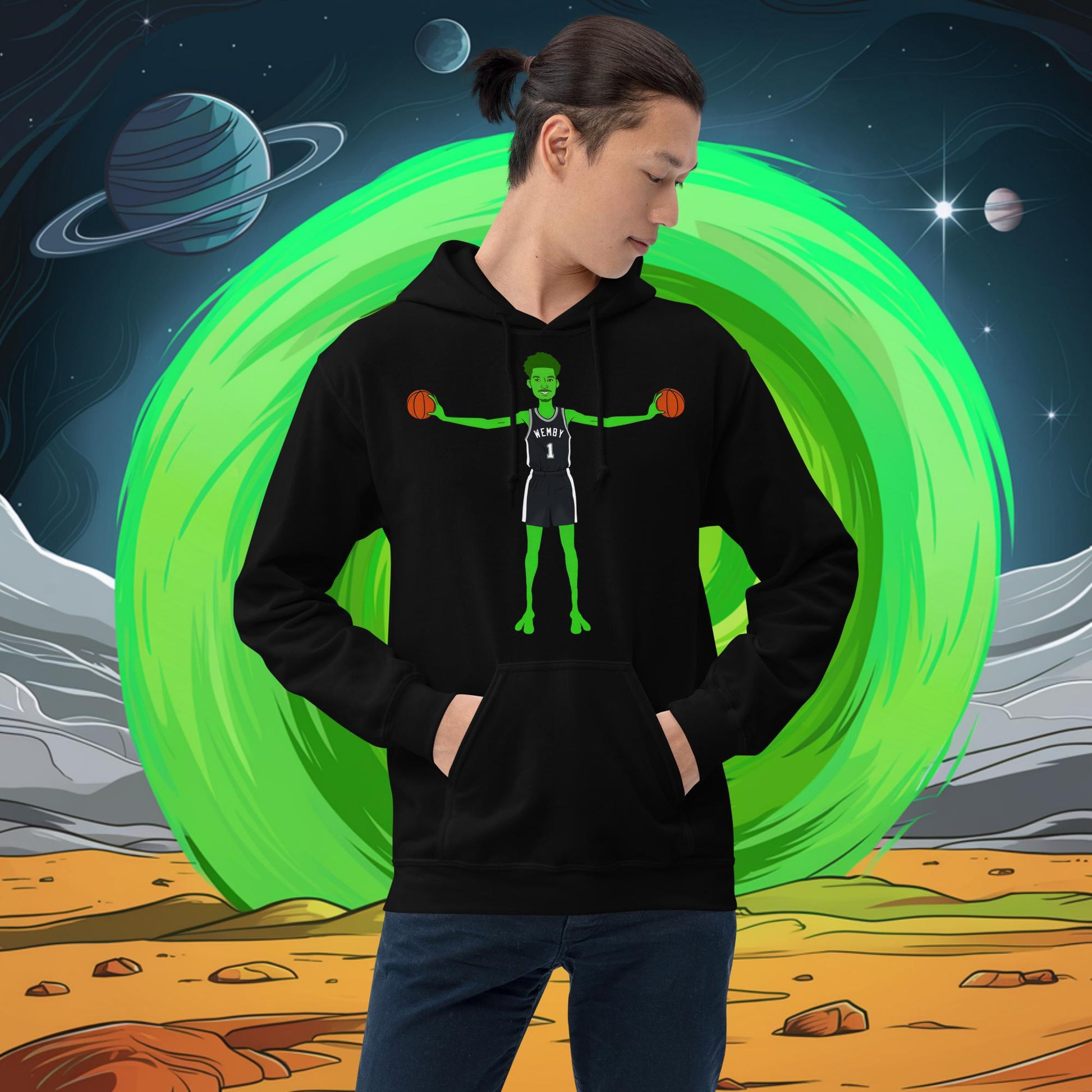 Victor Wembanyama Alien Wemby Funny NBA Basketball San Antonio Spurs Unisex Hoodie Black Hoodies Basketball NBA San Antonio Spurs Victor Wembanyama Wemby Next Cult Brand