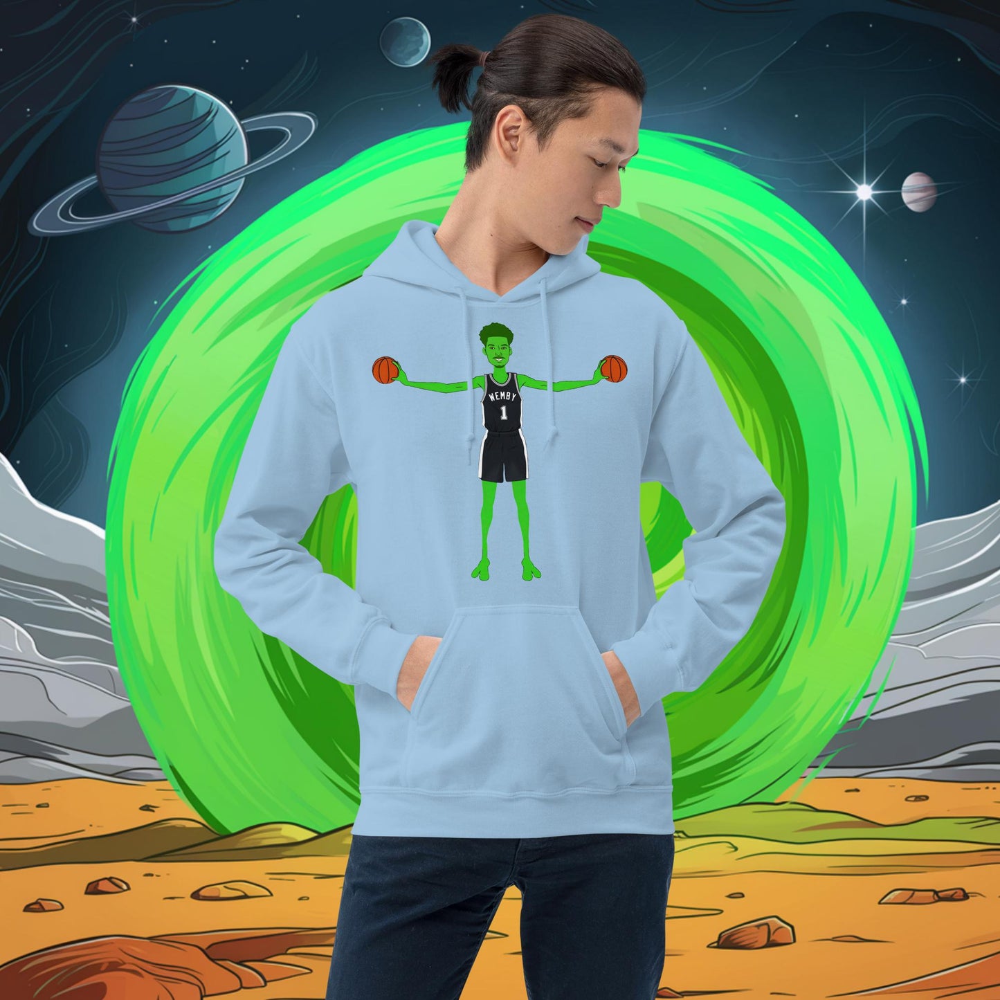 Victor Wembanyama Alien Wemby Funny NBA Basketball San Antonio Spurs Unisex Hoodie Light Blue Hoodies Basketball NBA San Antonio Spurs Victor Wembanyama Wemby Next Cult Brand