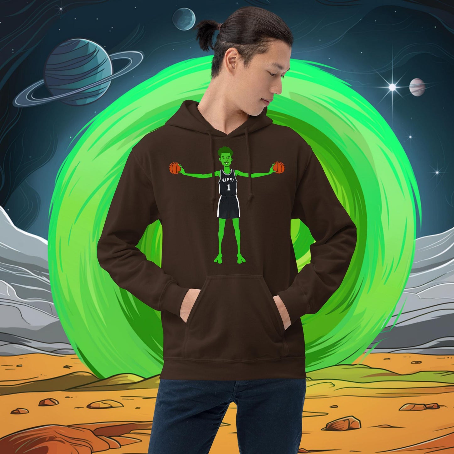Victor Wembanyama Alien Wemby Funny NBA Basketball San Antonio Spurs Unisex Hoodie Dark Chocolate Hoodies Basketball NBA San Antonio Spurs Victor Wembanyama Wemby Next Cult Brand