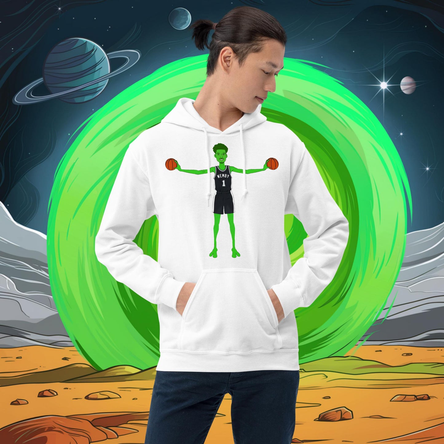 Victor Wembanyama Alien Wemby Funny NBA Basketball San Antonio Spurs Unisex Hoodie White Hoodies Basketball NBA San Antonio Spurs Victor Wembanyama Wemby Next Cult Brand