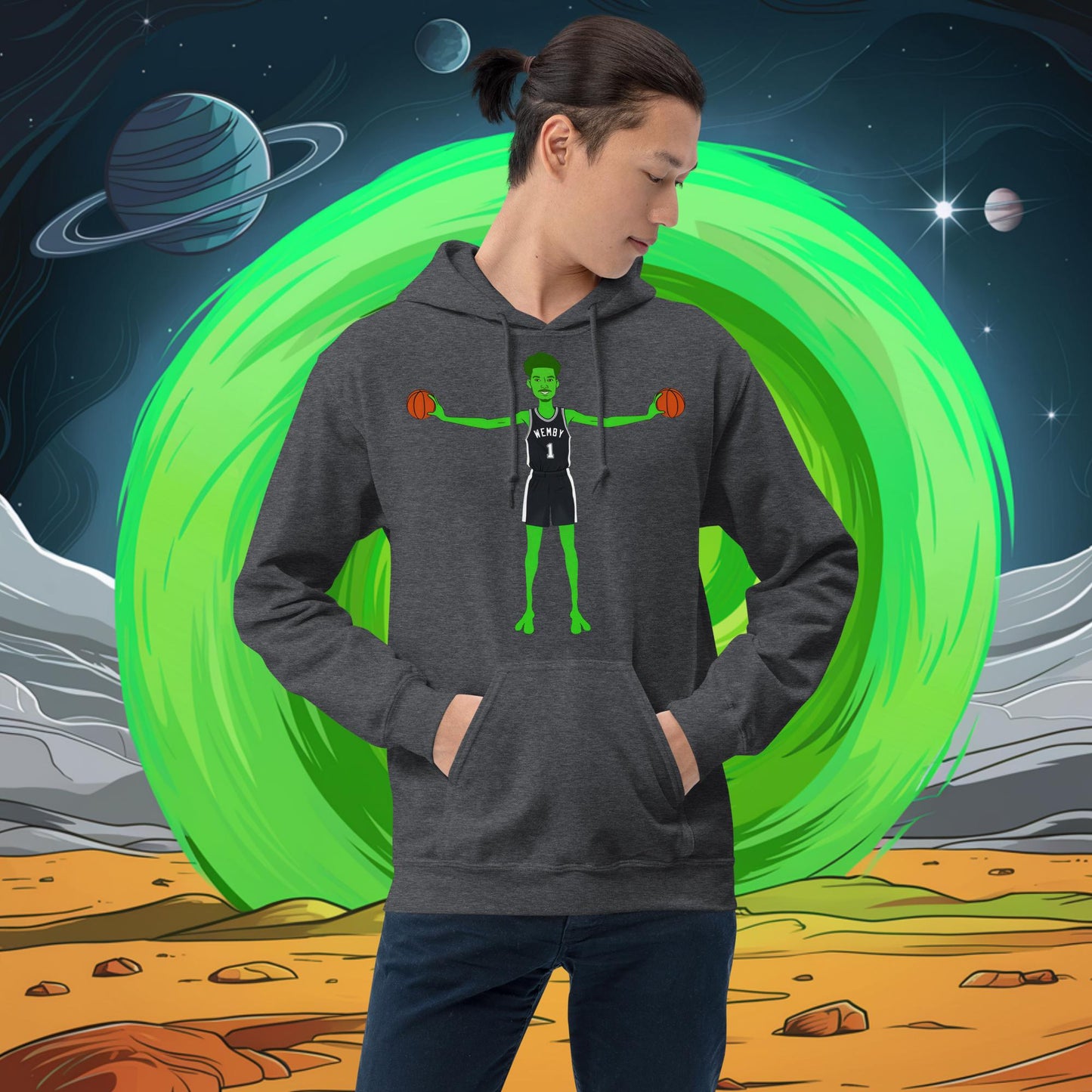 Victor Wembanyama Alien Wemby Funny NBA Basketball San Antonio Spurs Unisex Hoodie Dark Heather Hoodies Basketball NBA San Antonio Spurs Victor Wembanyama Wemby Next Cult Brand