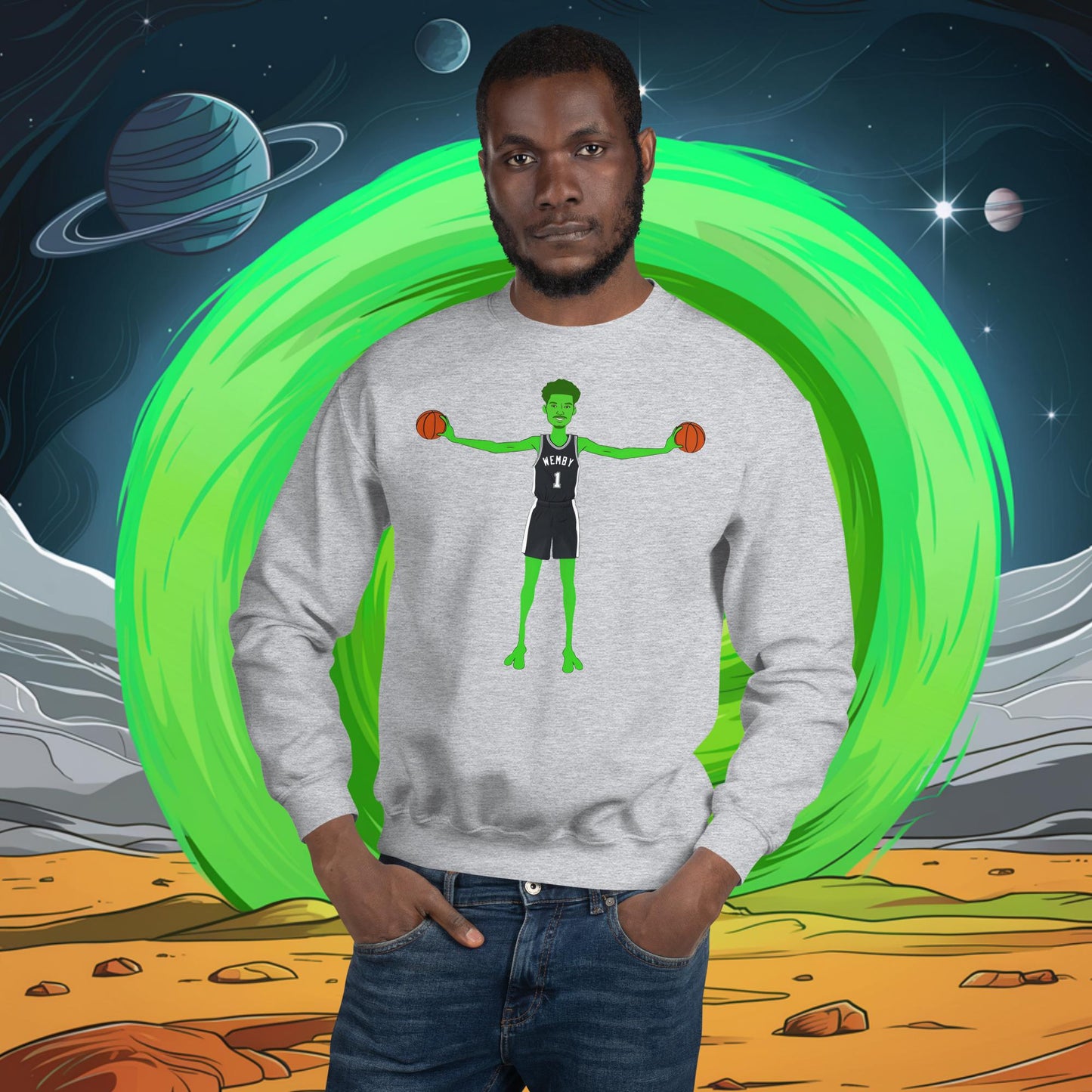 Victor Wembanyama Alien Wemby Funny NBA Basketball San Antonio Spurs Unisex Sweatshirt Sport Grey Sweatshirts Basketball NBA San Antonio Spurs Victor Wembanyama Wemby Next Cult Brand