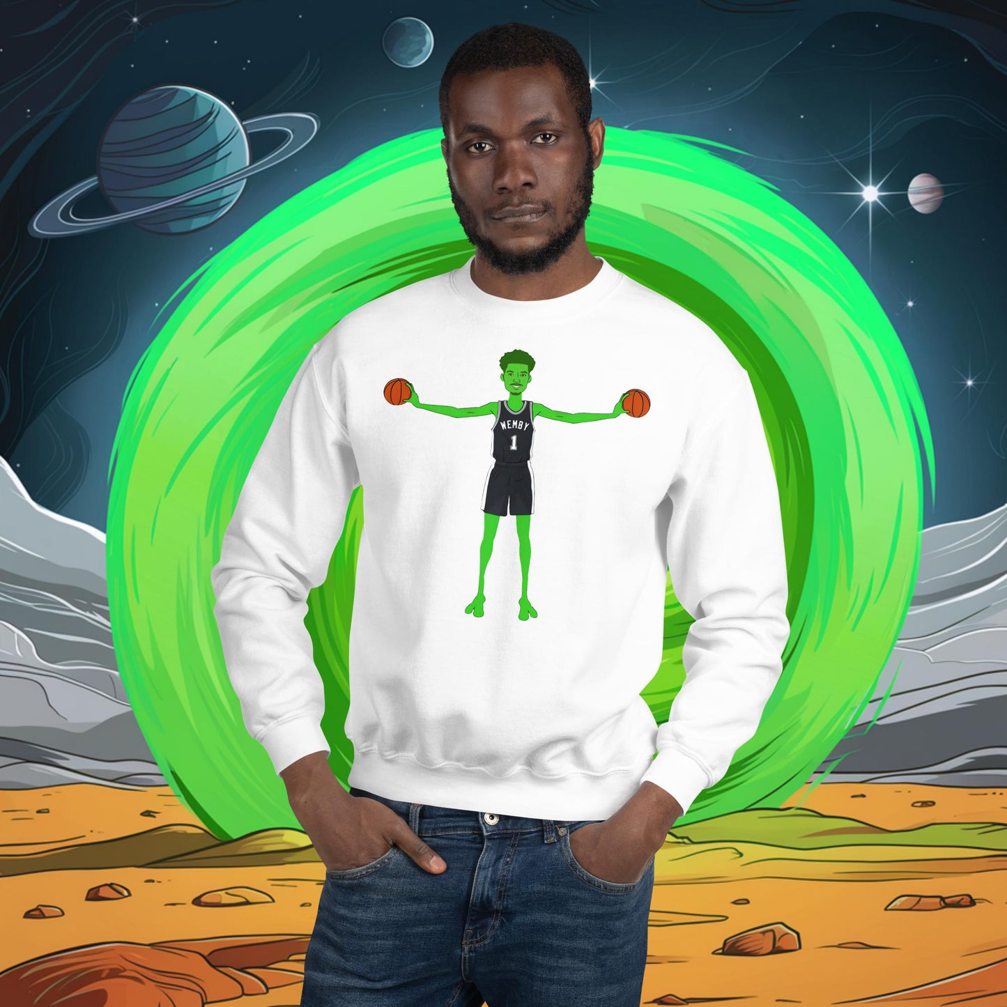 Victor Wembanyama Alien Wemby Funny NBA Basketball San Antonio Spurs Unisex Sweatshirt White Sweatshirts Basketball NBA San Antonio Spurs Victor Wembanyama Wemby Next Cult Brand
