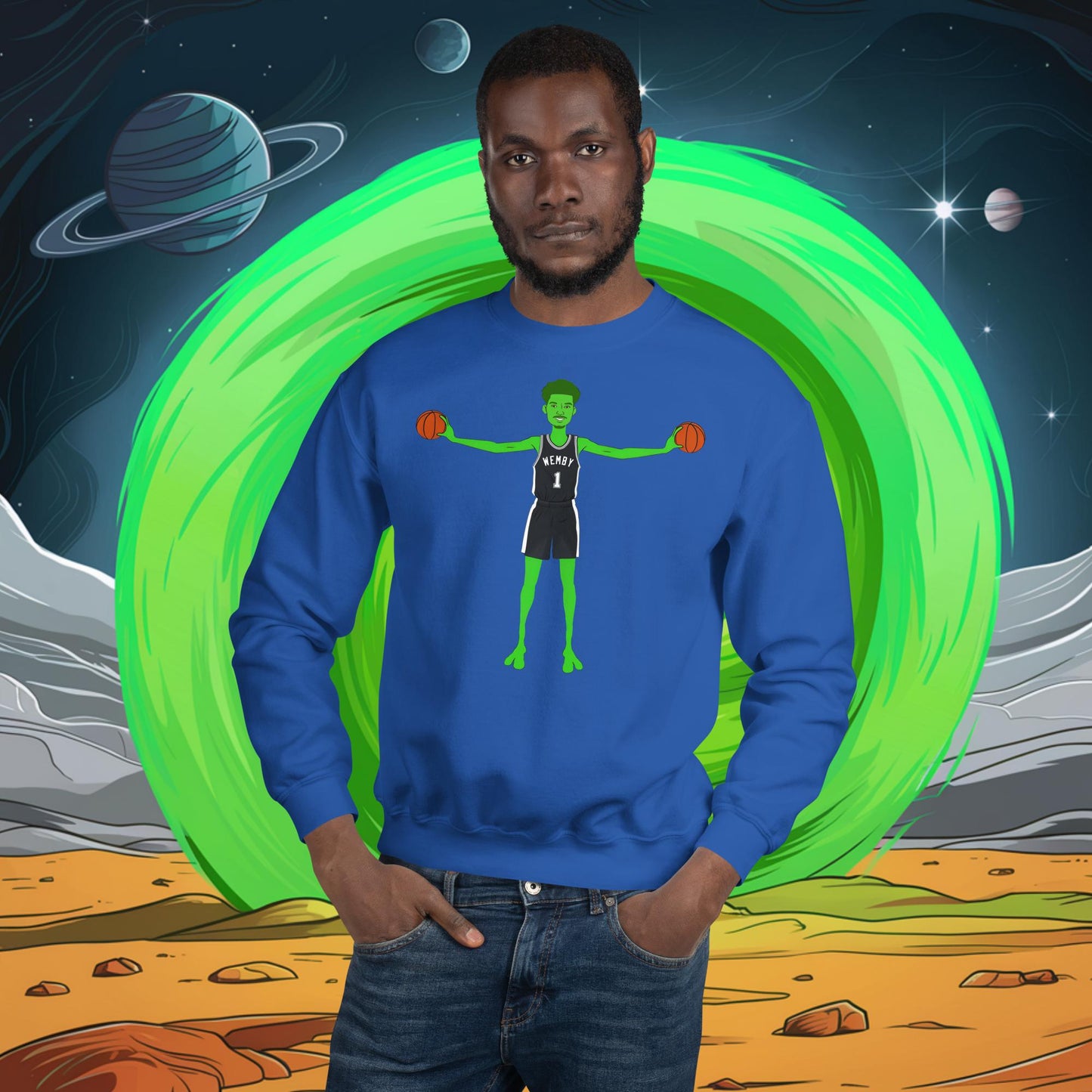 Victor Wembanyama Alien Wemby Funny NBA Basketball San Antonio Spurs Unisex Sweatshirt Royal Sweatshirts Basketball NBA San Antonio Spurs Victor Wembanyama Wemby Next Cult Brand