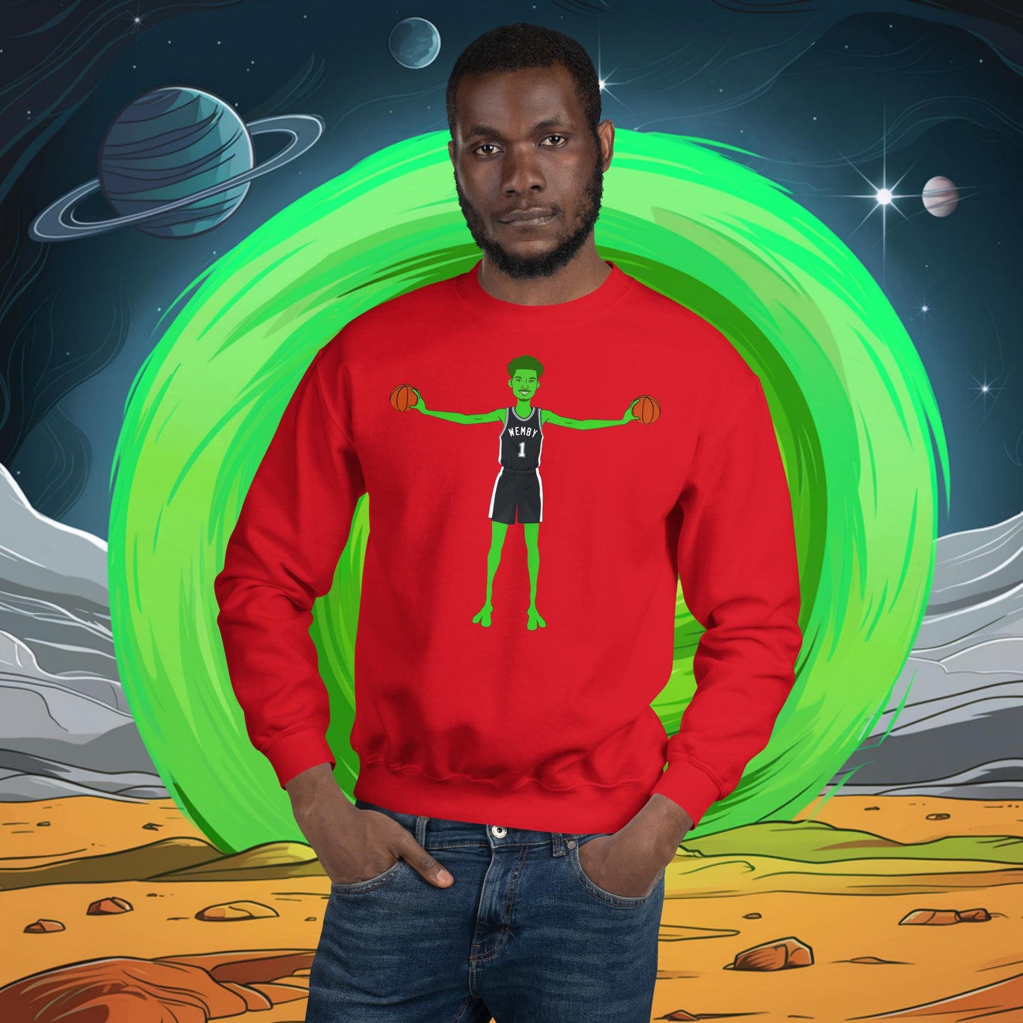 Victor Wembanyama Alien Wemby Funny NBA Basketball San Antonio Spurs Unisex Sweatshirt Red Sweatshirts Basketball NBA San Antonio Spurs Victor Wembanyama Wemby Next Cult Brand