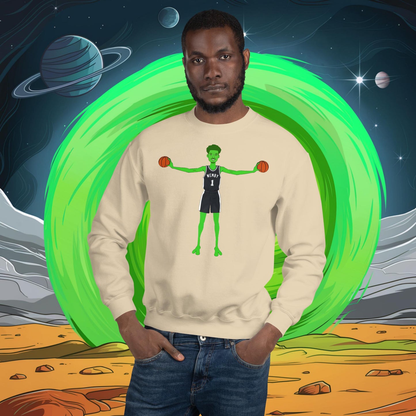 Victor Wembanyama Alien Wemby Funny NBA Basketball San Antonio Spurs Unisex Sweatshirt Sand Sweatshirts Basketball NBA San Antonio Spurs Victor Wembanyama Wemby Next Cult Brand