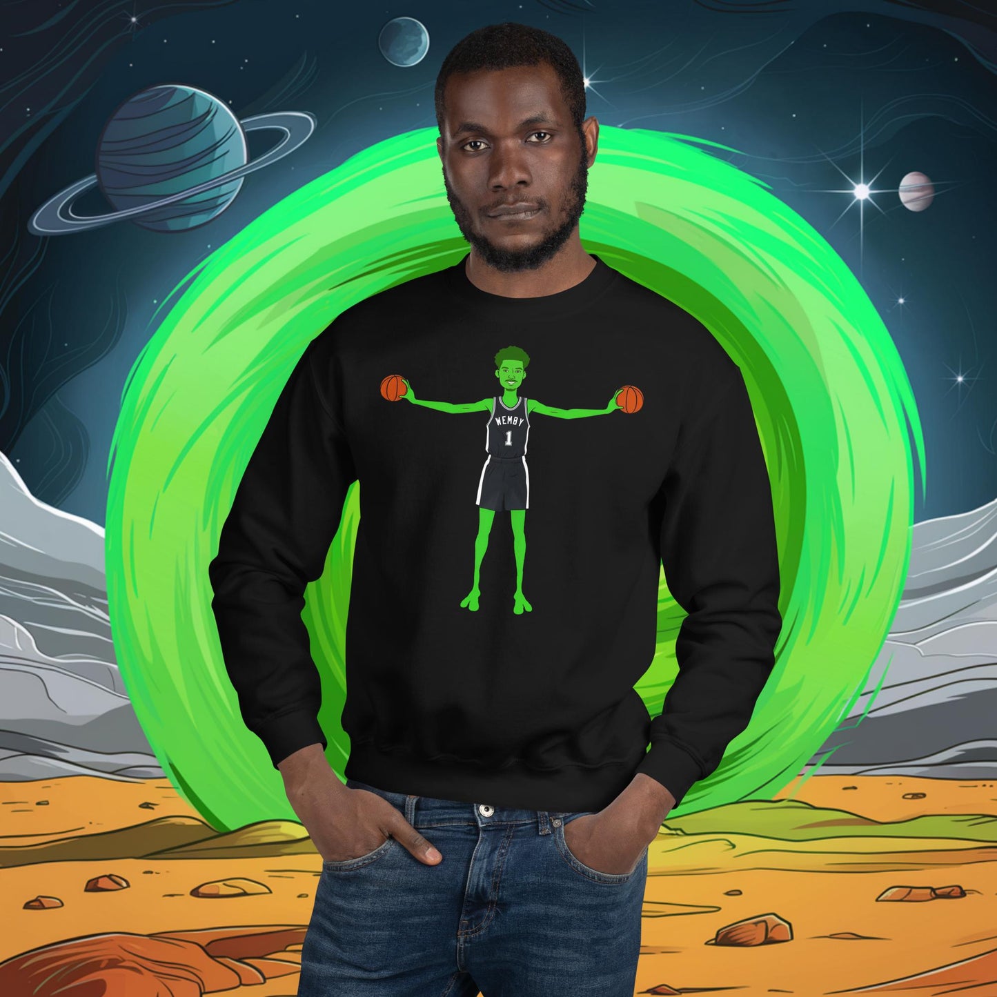 Victor Wembanyama Alien Wemby Funny NBA Basketball San Antonio Spurs Unisex Sweatshirt Black Sweatshirts Basketball NBA San Antonio Spurs Victor Wembanyama Wemby Next Cult Brand