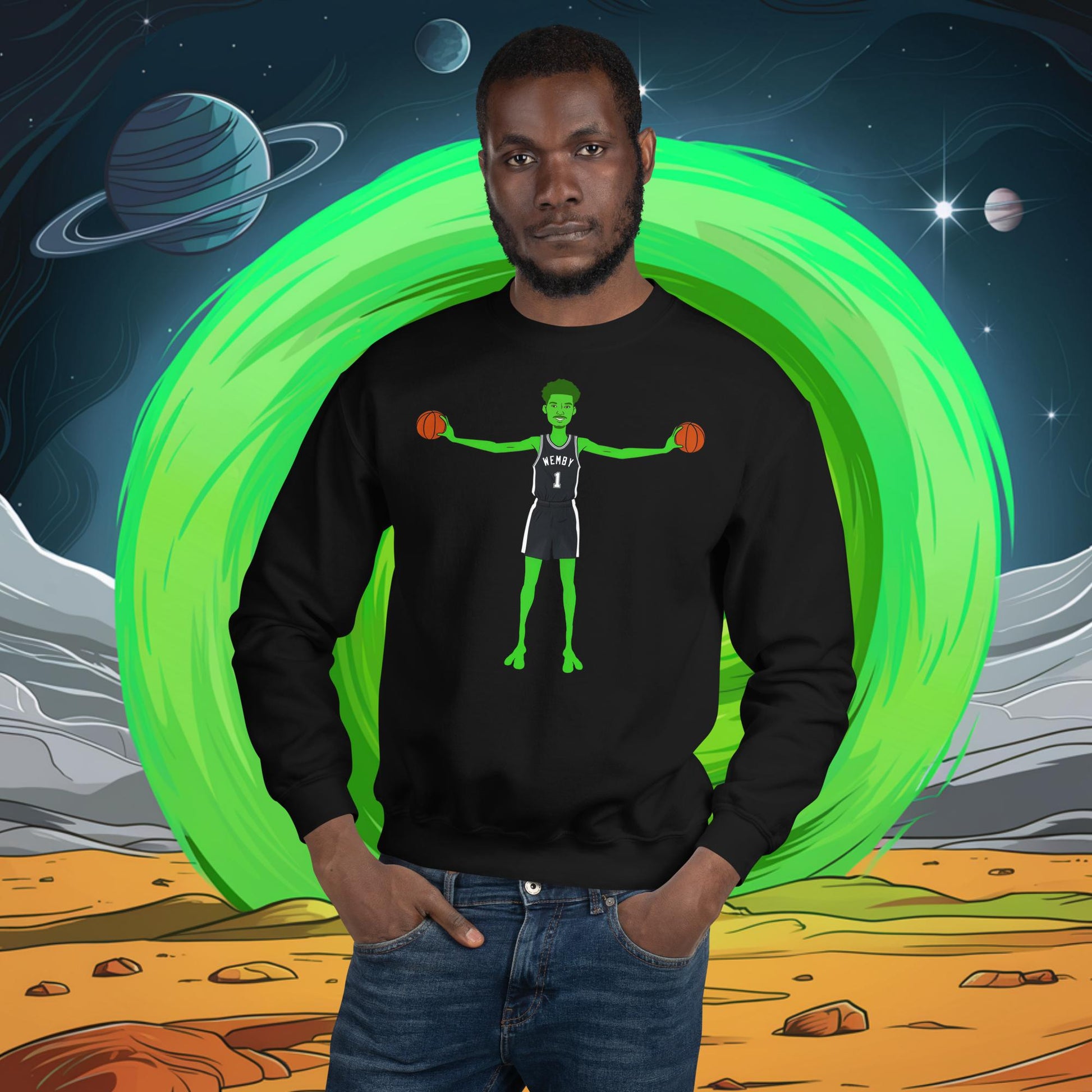 Victor Wembanyama Alien Wemby Funny NBA Basketball San Antonio Spurs Unisex Sweatshirt Black Sweatshirts Basketball NBA San Antonio Spurs Victor Wembanyama Wemby Next Cult Brand