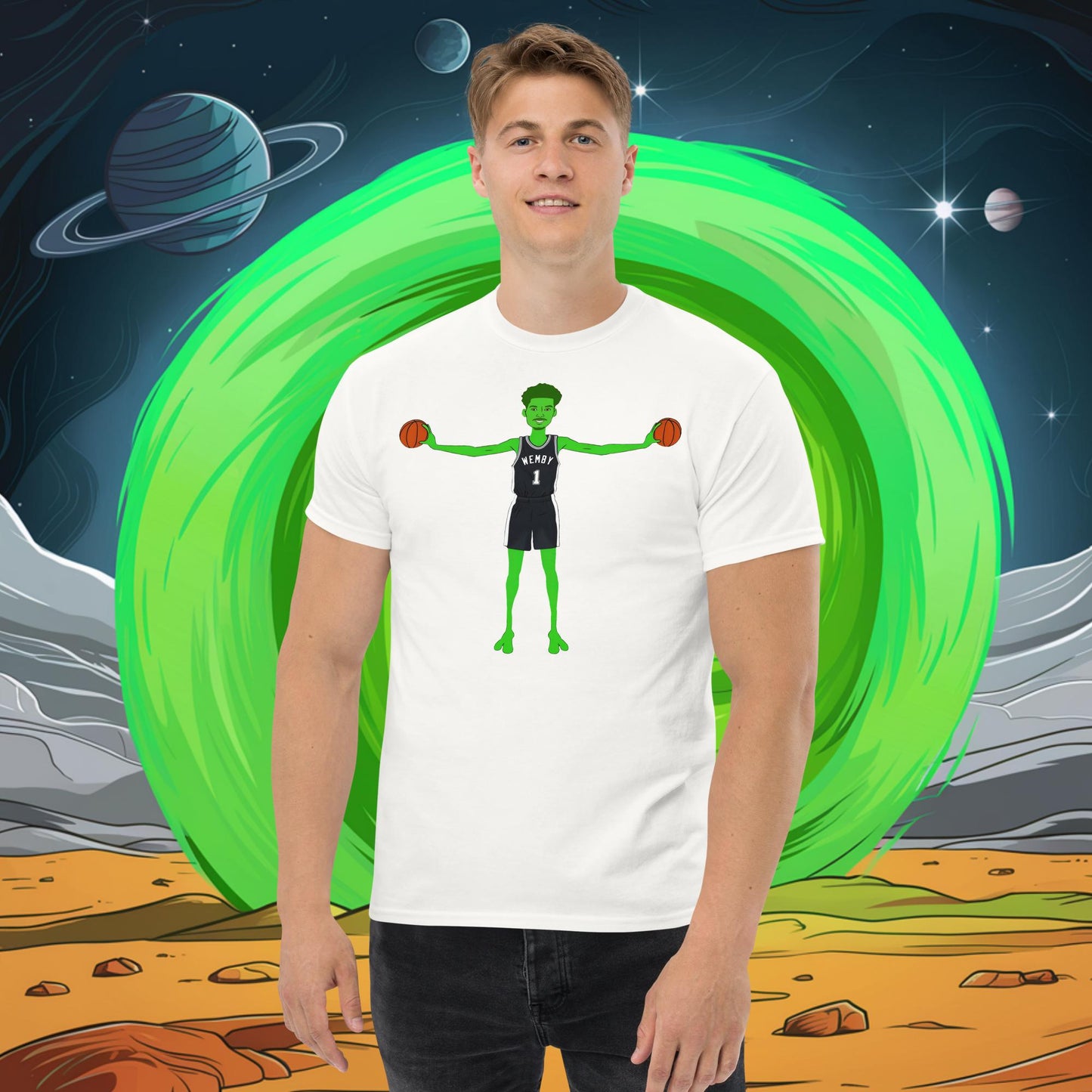 Victor Wembanyama Alien Wemby Funny NBA Basketball San Antonio Spurs Unisex tee White T-shirts Basketball NBA San Antonio Spurs Victor Wembanyama Wemby Next Cult Brand