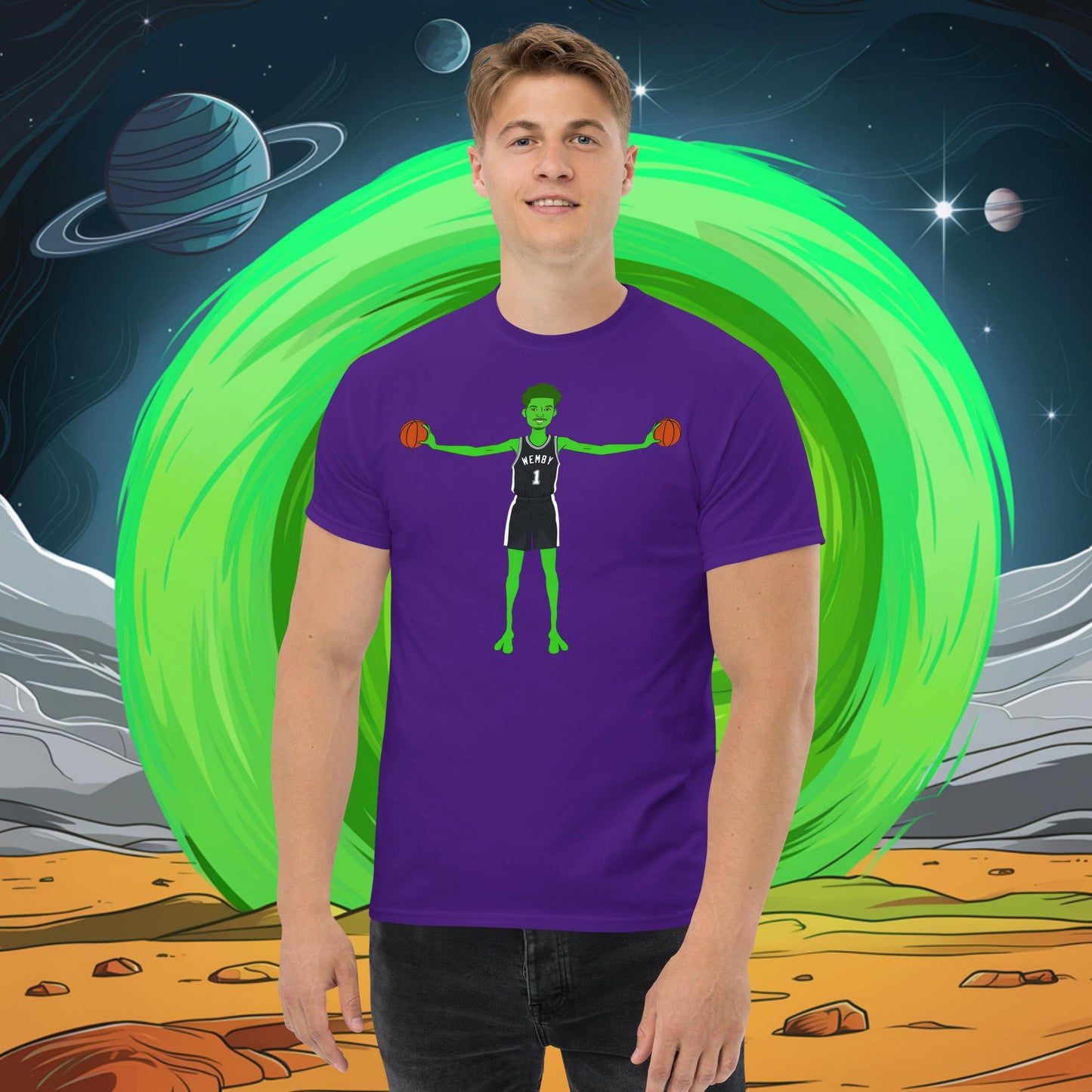 Victor Wembanyama Alien Wemby Funny NBA Basketball San Antonio Spurs Unisex tee Purple T-shirts Basketball NBA San Antonio Spurs Victor Wembanyama Wemby Next Cult Brand