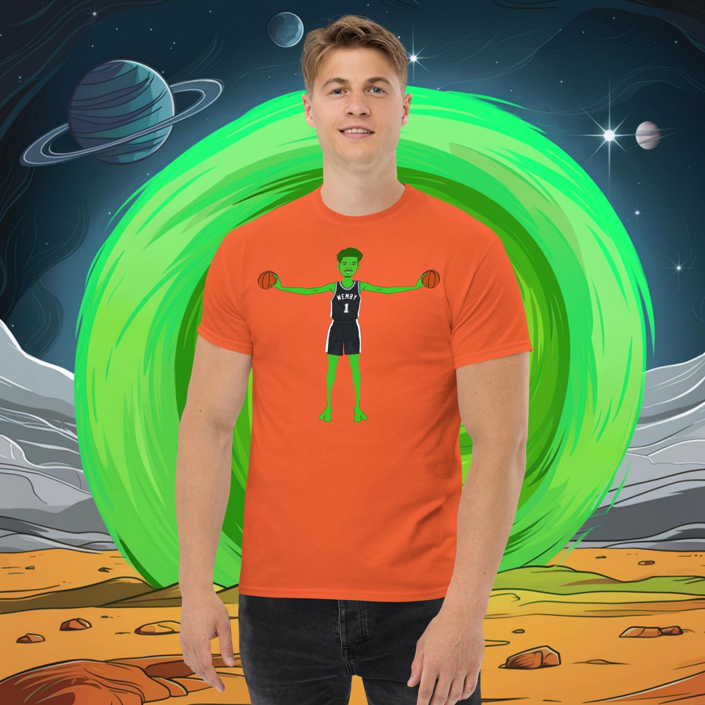 Victor Wembanyama Alien Wemby Funny NBA Basketball San Antonio Spurs Unisex tee Orange T-shirts Basketball NBA San Antonio Spurs Victor Wembanyama Wemby Next Cult Brand