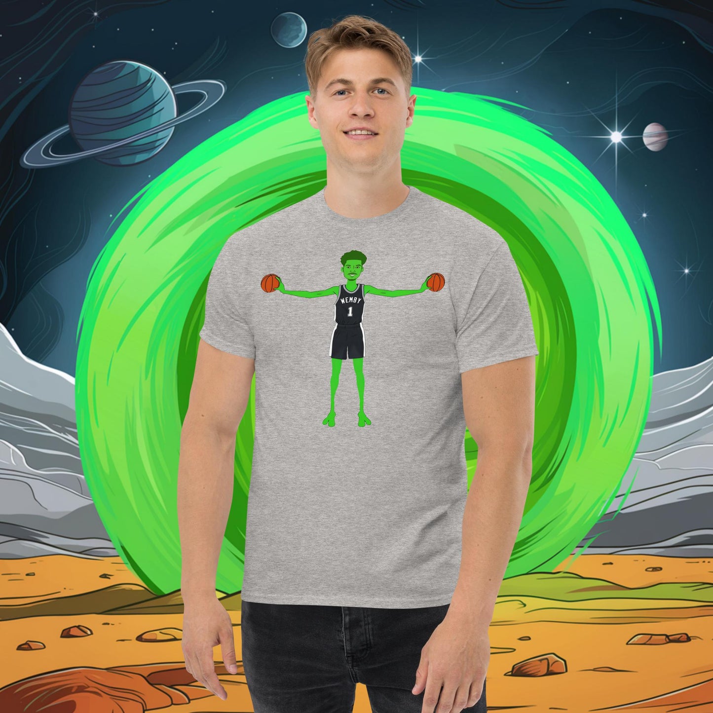 Victor Wembanyama Alien Wemby Funny NBA Basketball San Antonio Spurs Unisex tee Sport Grey T-shirts Basketball NBA San Antonio Spurs Victor Wembanyama Wemby Next Cult Brand