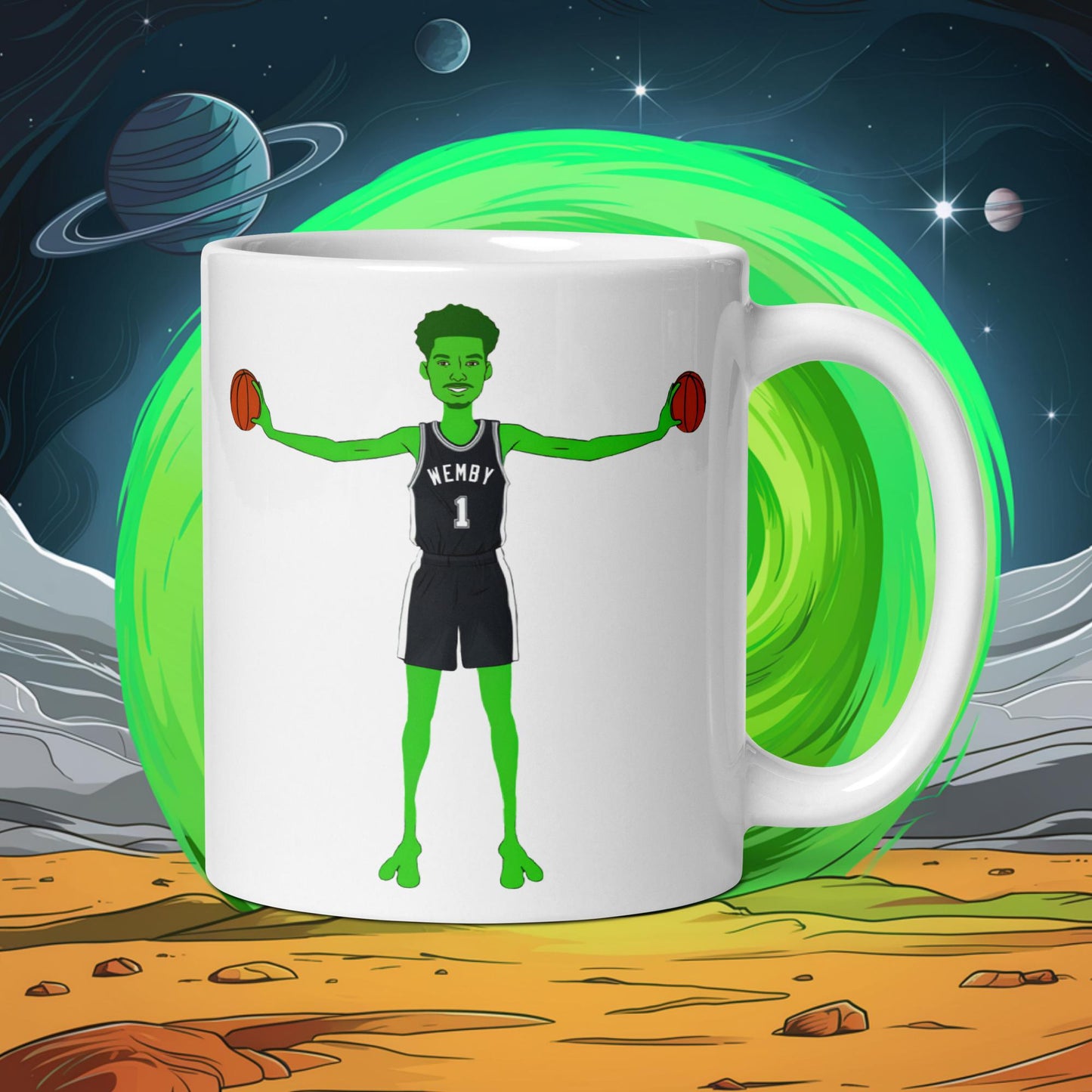 Victor Wembanyama Alien Wemby Funny NBA Basketball San Antonio Spurs White glossy mug Default Title Mugs Basketball NBA San Antonio Spurs Victor Wembanyama Wemby Next Cult Brand
