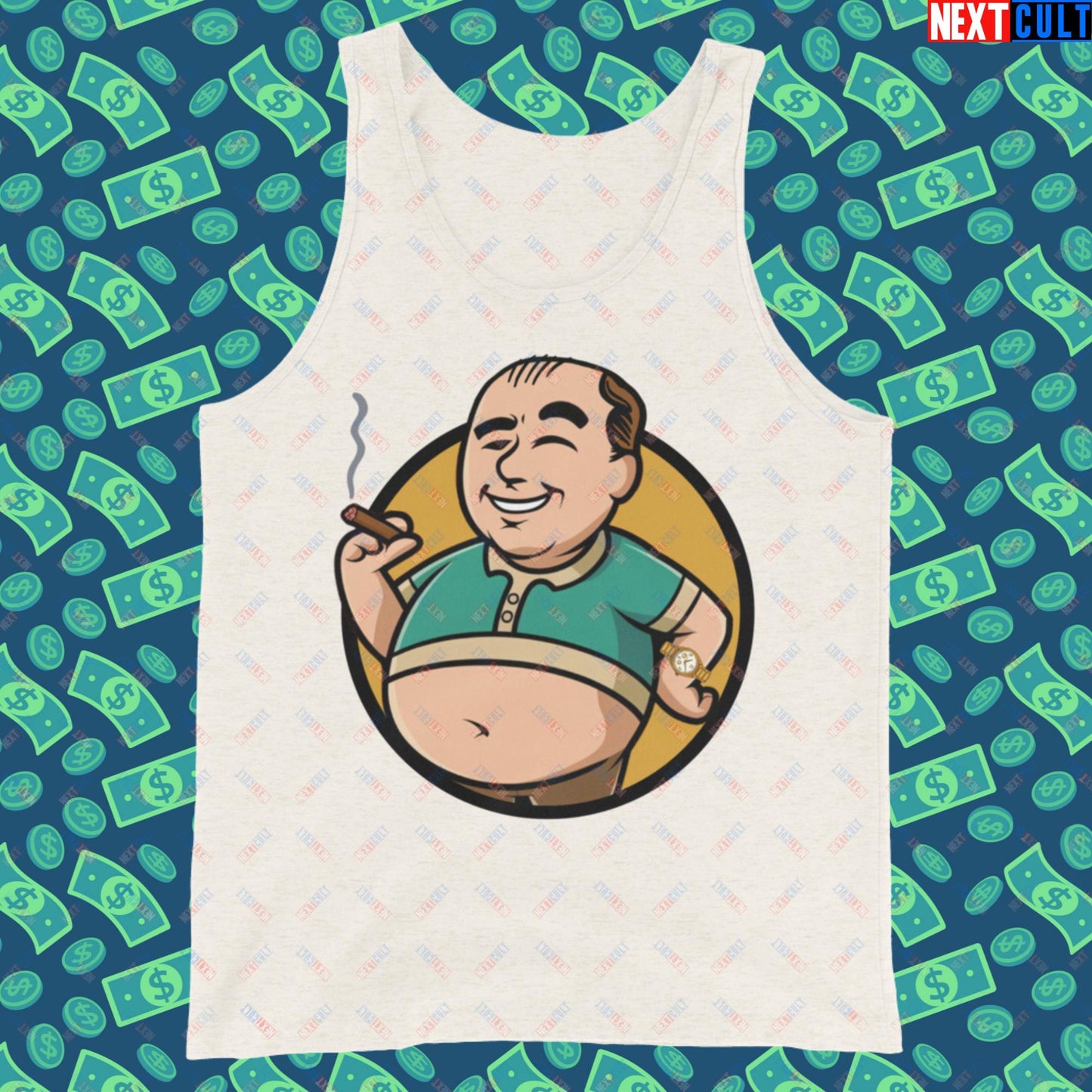 Waste Management Boy Tony Soprano Vault Boy Fallout Funny Meme Cartoon Mashup Tank Top Oatmeal Triblend Tank Tops Fallout The Sopranos TV Shows Vault Boy Next Cult Brand