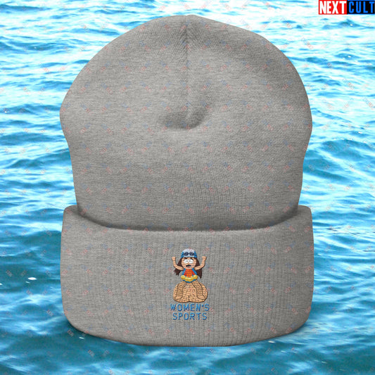 Women's Sports Funny Lia Thomas Swimming Female Sports Trans Athlete Cuffed Beanie Heather Grey Hats LGBTQ+ South Park TV Shows Next Cult Brand