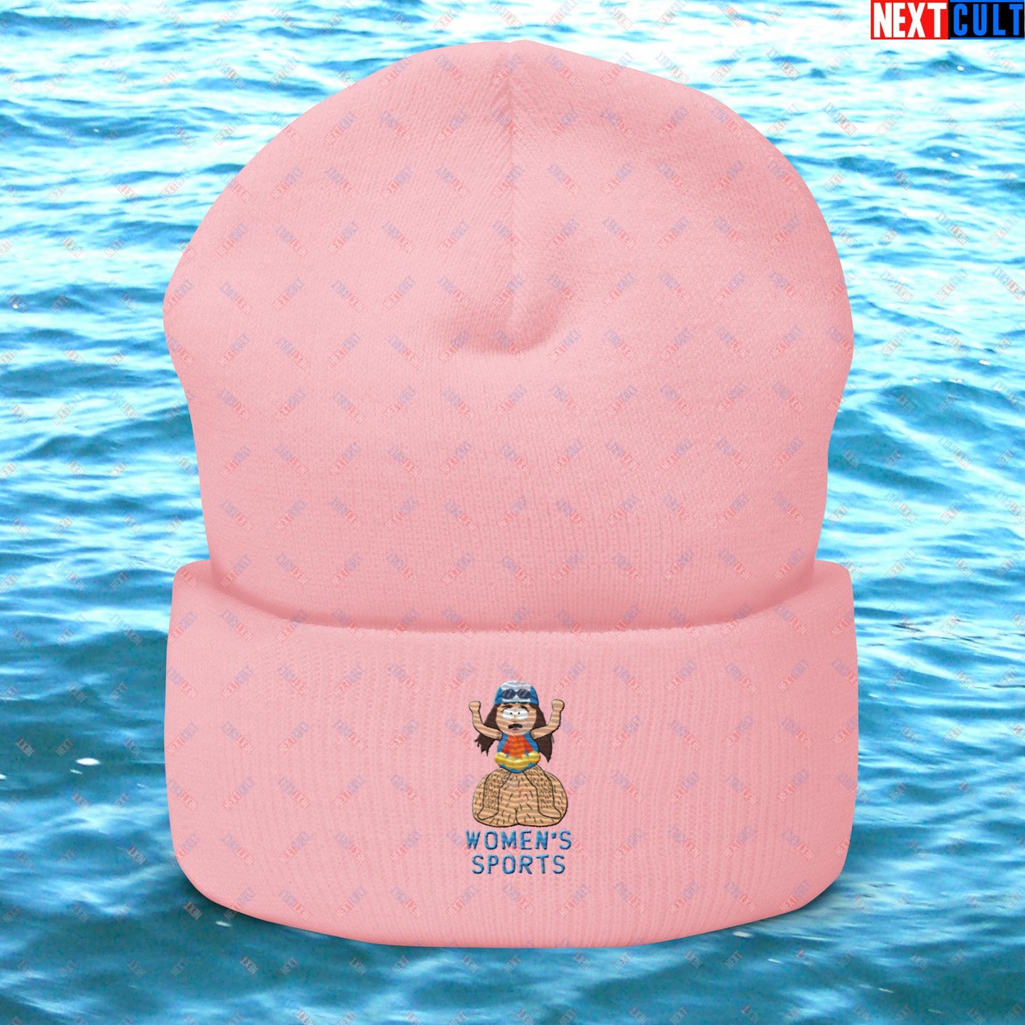 Women's Sports Funny Lia Thomas Swimming Female Sports Trans Athlete Cuffed Beanie Baby Pink Hats LGBTQ+ South Park TV Shows Next Cult Brand