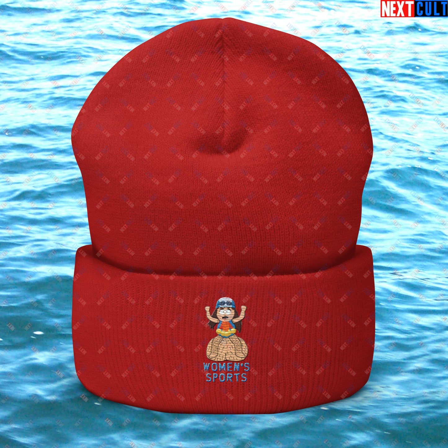 Women's Sports Funny Lia Thomas Swimming Female Sports Trans Athlete Cuffed Beanie Red Hats LGBTQ+ South Park TV Shows Next Cult Brand