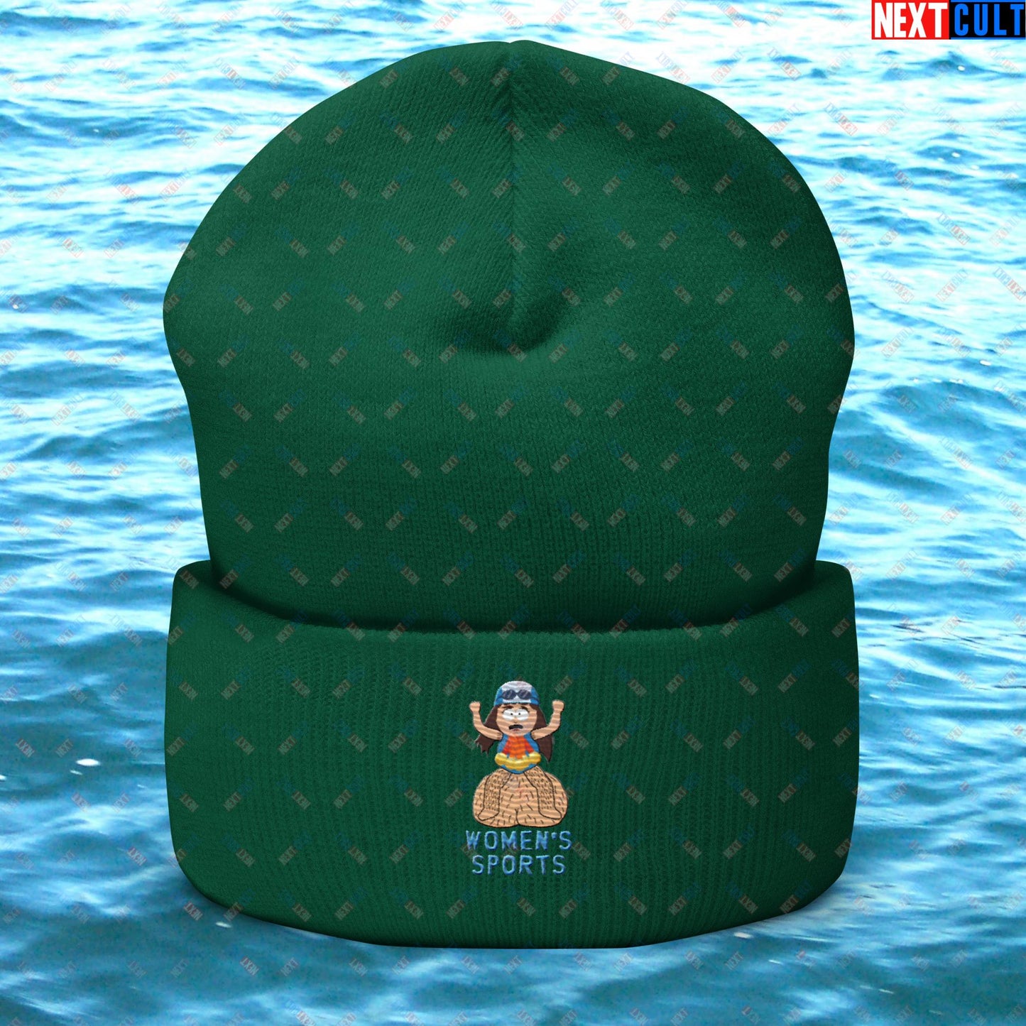 Women's Sports Funny Lia Thomas Swimming Female Sports Trans Athlete Cuffed Beanie Spruce Hats LGBTQ+ South Park TV Shows Next Cult Brand