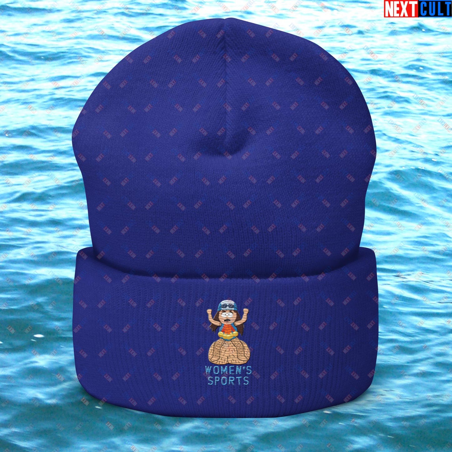 Women's Sports Funny Lia Thomas Swimming Female Sports Trans Athlete Cuffed Beanie Royal Hats LGBTQ+ South Park TV Shows Next Cult Brand