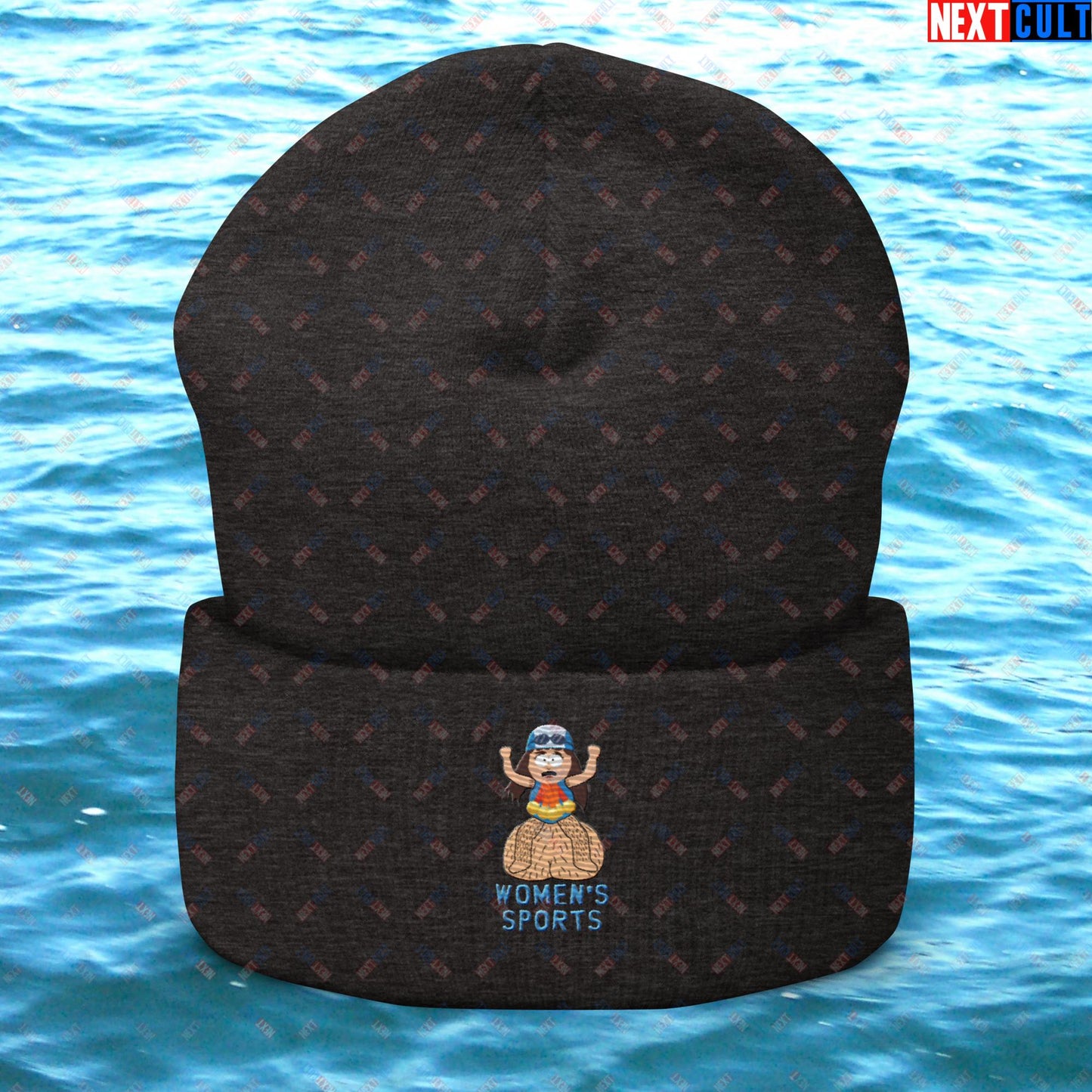 Women's Sports Funny Lia Thomas Swimming Female Sports Trans Athlete Cuffed Beanie Dark Grey Hats LGBTQ+ South Park TV Shows Next Cult Brand