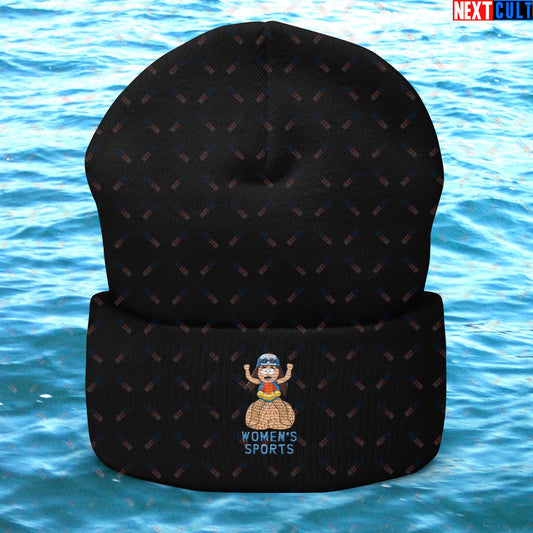 Women's Sports Funny Lia Thomas Swimming Female Sports Trans Athlete Cuffed Beanie Black Hats LGBTQ+ South Park TV Shows Next Cult Brand