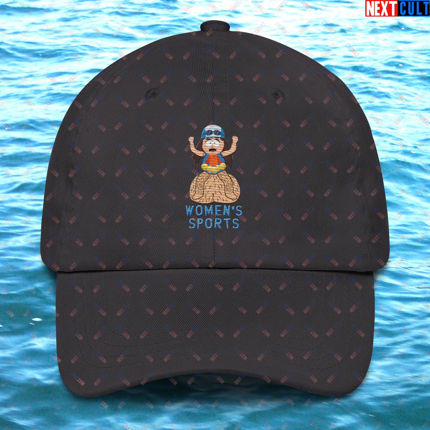 Women's Sports Funny Lia Thomas Swimming Female Sports Trans Athlete Dad hat Dark Grey Hats LGBTQ+ South Park TV Shows Next Cult Brand