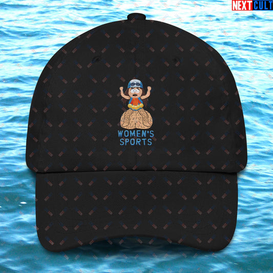 Women's Sports Funny Lia Thomas Swimming Female Sports Trans Athlete Dad hat Black Hats LGBTQ+ South Park TV Shows Next Cult Brand