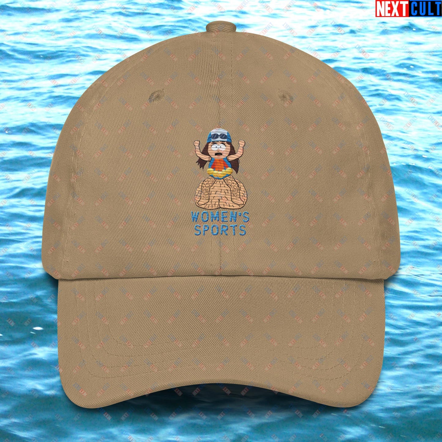 Women's Sports Funny Lia Thomas Swimming Female Sports Trans Athlete Dad hat Khaki Hats LGBTQ+ South Park TV Shows Next Cult Brand