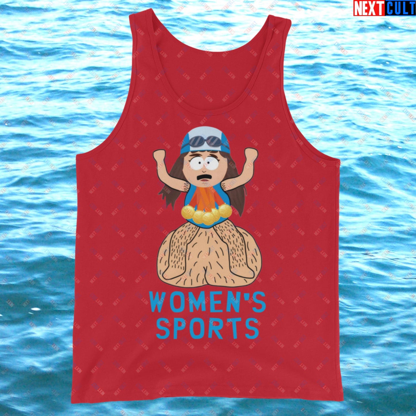 Women's Sports Funny Lia Thomas Swimming Female Sports Trans Athlete Tank Top Red Tank Tops LGBTQ+ South Park TV Shows Next Cult Brand