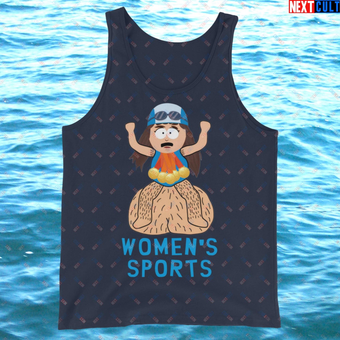 Women's Sports Funny Lia Thomas Swimming Female Sports Trans Athlete Tank Top Navy Tank Tops LGBTQ+ South Park TV Shows Next Cult Brand