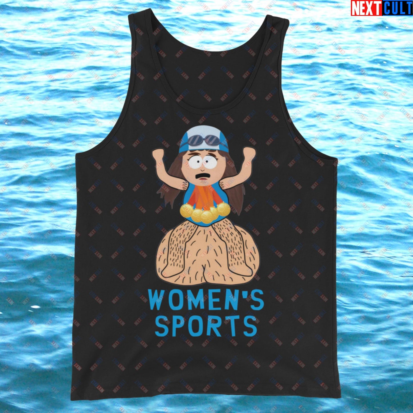 Women's Sports Funny Lia Thomas Swimming Female Sports Trans Athlete Tank Top Black Tank Tops LGBTQ+ South Park TV Shows Next Cult Brand