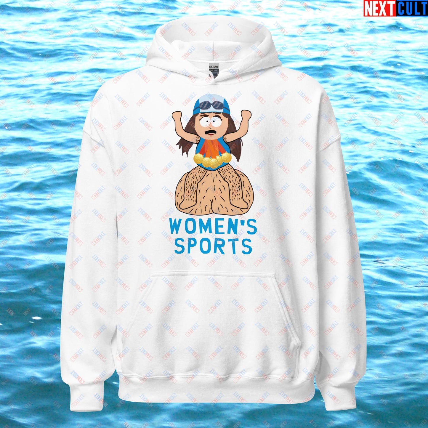 Women's Sports Funny Lia Thomas Swimming Female Sports Trans Athlete Unisex Hoodie White Hoodies LGBTQ+ South Park TV Shows Next Cult Brand