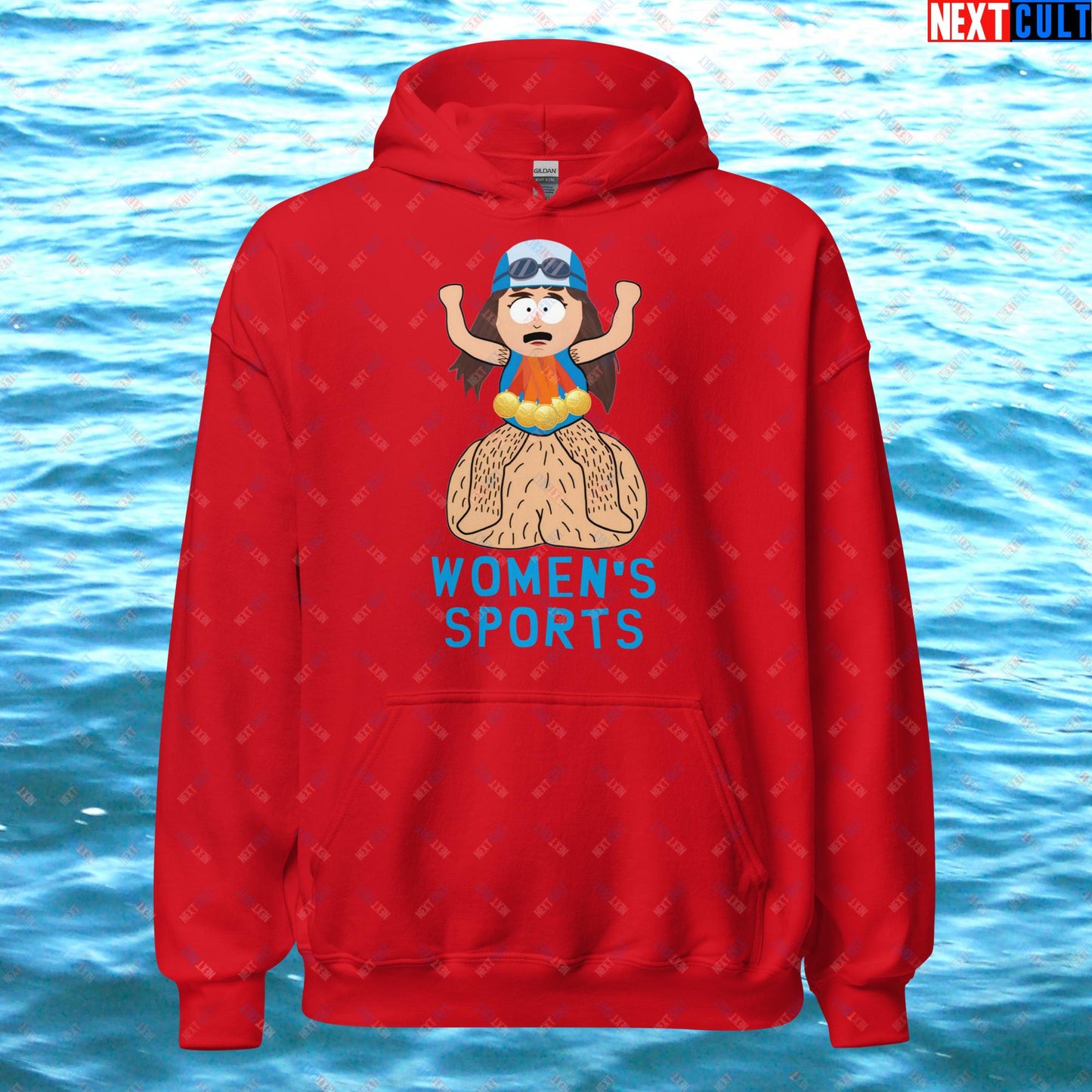 Women's Sports Funny Lia Thomas Swimming Female Sports Trans Athlete Unisex Hoodie Red Hoodies LGBTQ+ South Park TV Shows Next Cult Brand