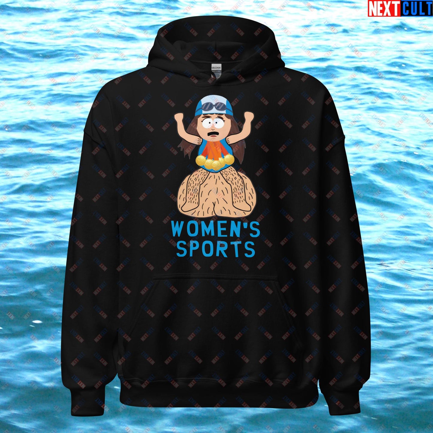 Women's Sports Funny Lia Thomas Swimming Female Sports Trans Athlete Unisex Hoodie Black Hoodies LGBTQ+ South Park TV Shows Next Cult Brand