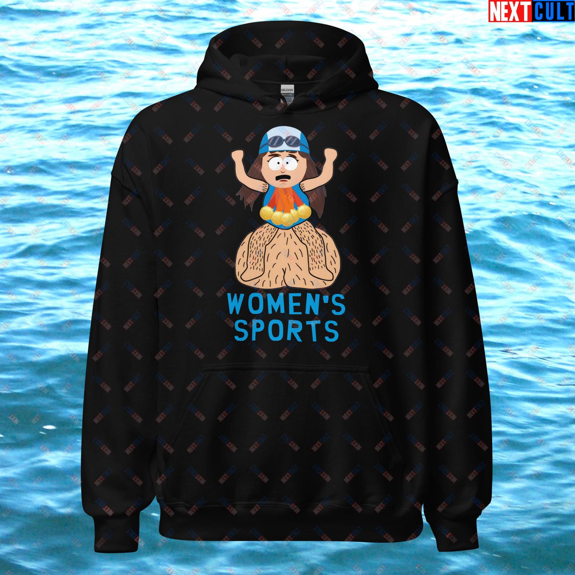 Women's Sports Funny Lia Thomas Swimming Female Sports Trans Athlete Unisex Hoodie Black Hoodies LGBTQ+ South Park TV Shows Next Cult Brand