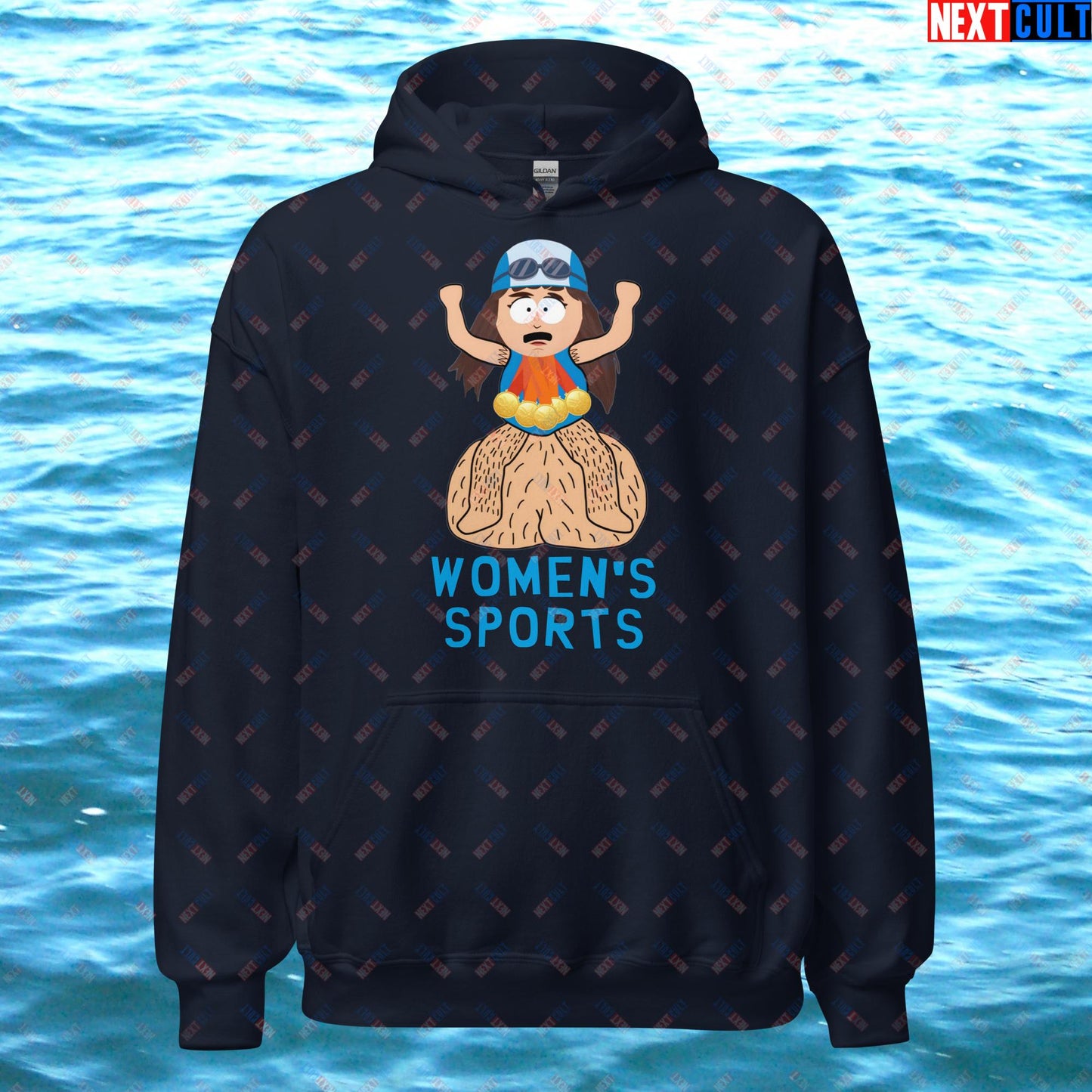 Women's Sports Funny Lia Thomas Swimming Female Sports Trans Athlete Unisex Hoodie Navy Hoodies LGBTQ+ South Park TV Shows Next Cult Brand