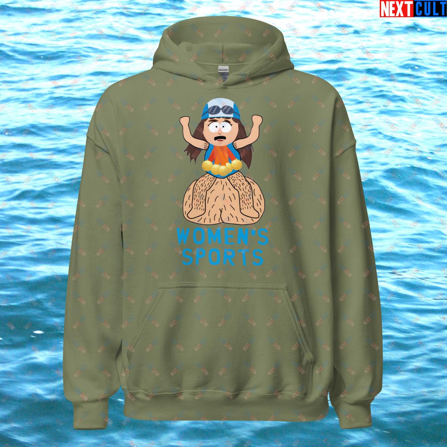 Women's Sports Funny Lia Thomas Swimming Female Sports Trans Athlete Unisex Hoodie Military Green Hoodies LGBTQ+ South Park TV Shows Next Cult Brand