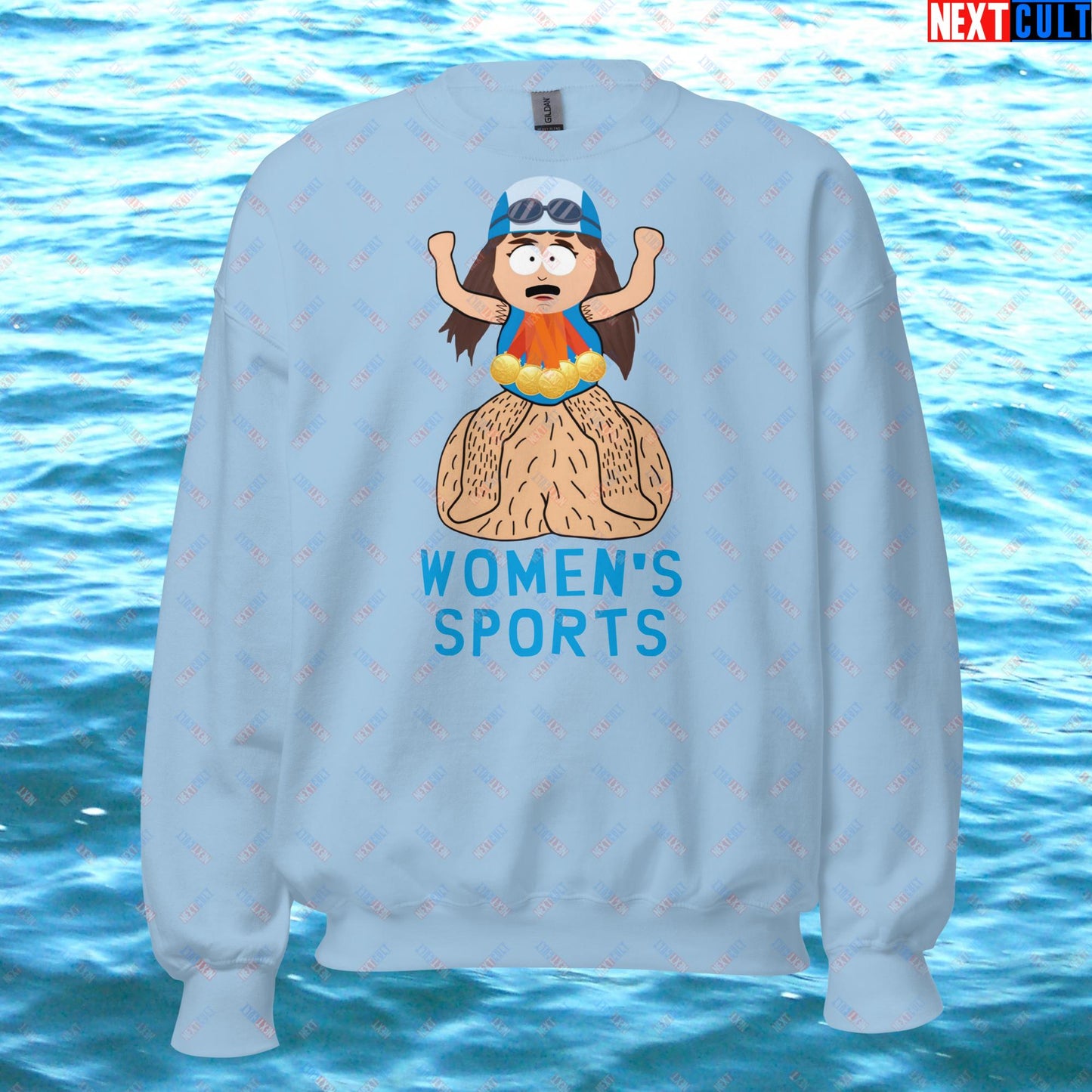Women's Sports Funny Lia Thomas Swimming Female Sports Trans Athlete Unisex Sweatshirt Light Blue Sweatshirts LGBTQ+ South Park TV Shows Next Cult Brand