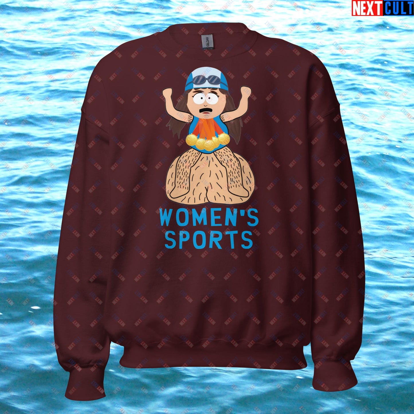 Women's Sports Funny Lia Thomas Swimming Female Sports Trans Athlete Unisex Sweatshirt Maroon Sweatshirts LGBTQ+ South Park TV Shows Next Cult Brand