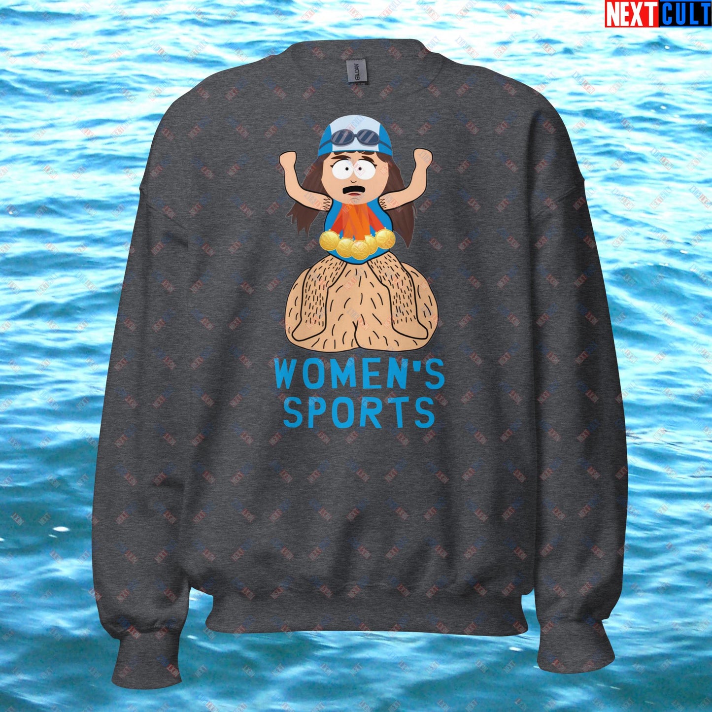 Women's Sports Funny Lia Thomas Swimming Female Sports Trans Athlete Unisex Sweatshirt Dark Heather Sweatshirts LGBTQ+ South Park TV Shows Next Cult Brand